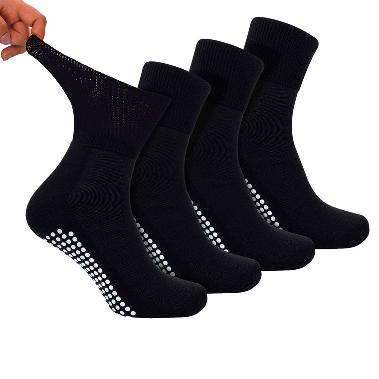 Dr.Socks 4 Pack Short Bamboo Diabetic Socks with Grips for Men and Women