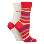 Elle 2 Pack Womens Striped and Plain Bamboo Socks