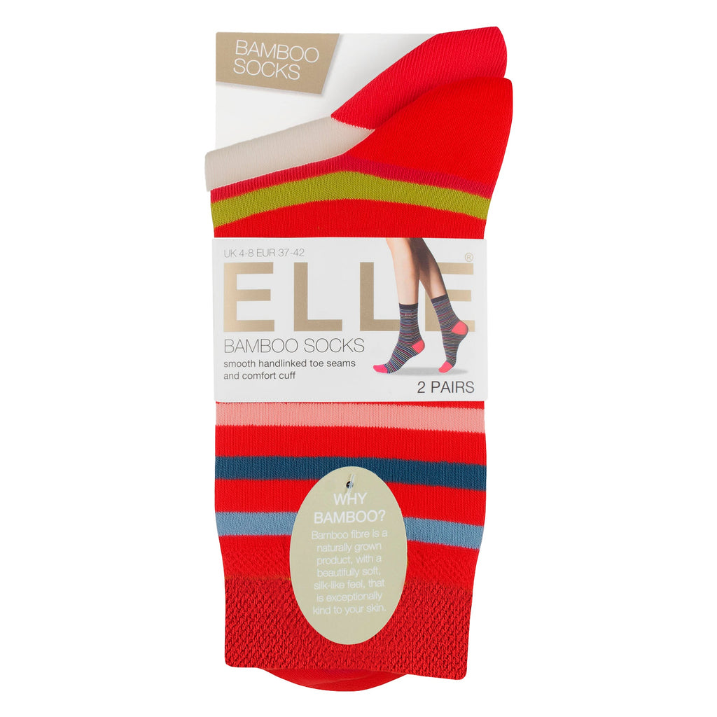 Elle 2 Pack Womens Striped and Plain Bamboo Socks