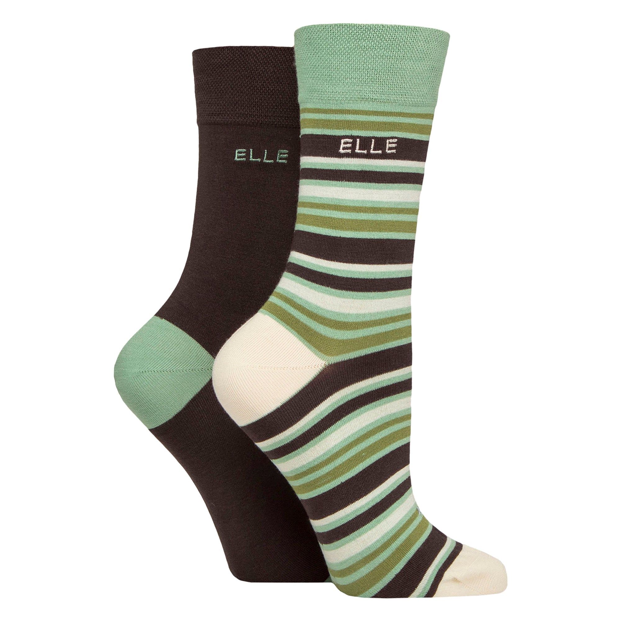 Elle 2 Pack Womens Striped and Plain Bamboo Socks