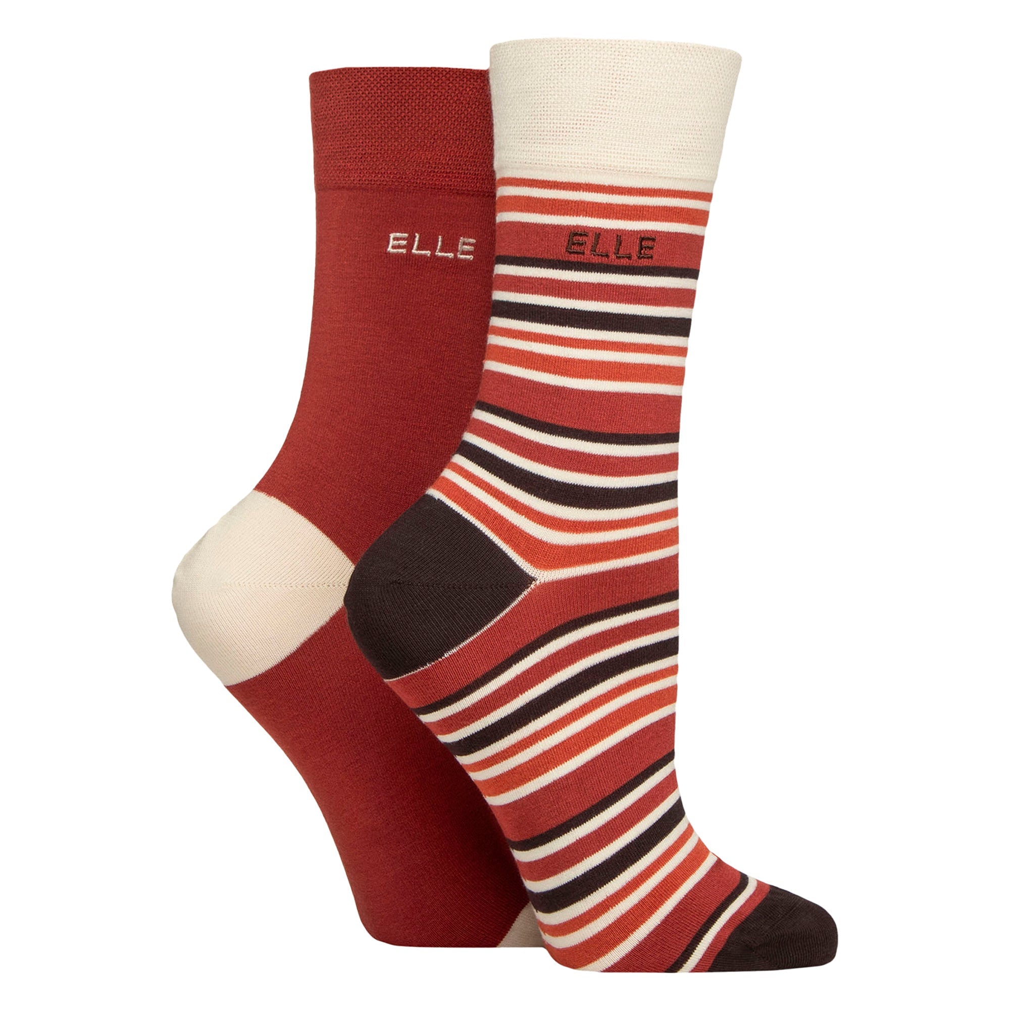 Elle 2 Pack Womens Striped and Plain Bamboo Socks