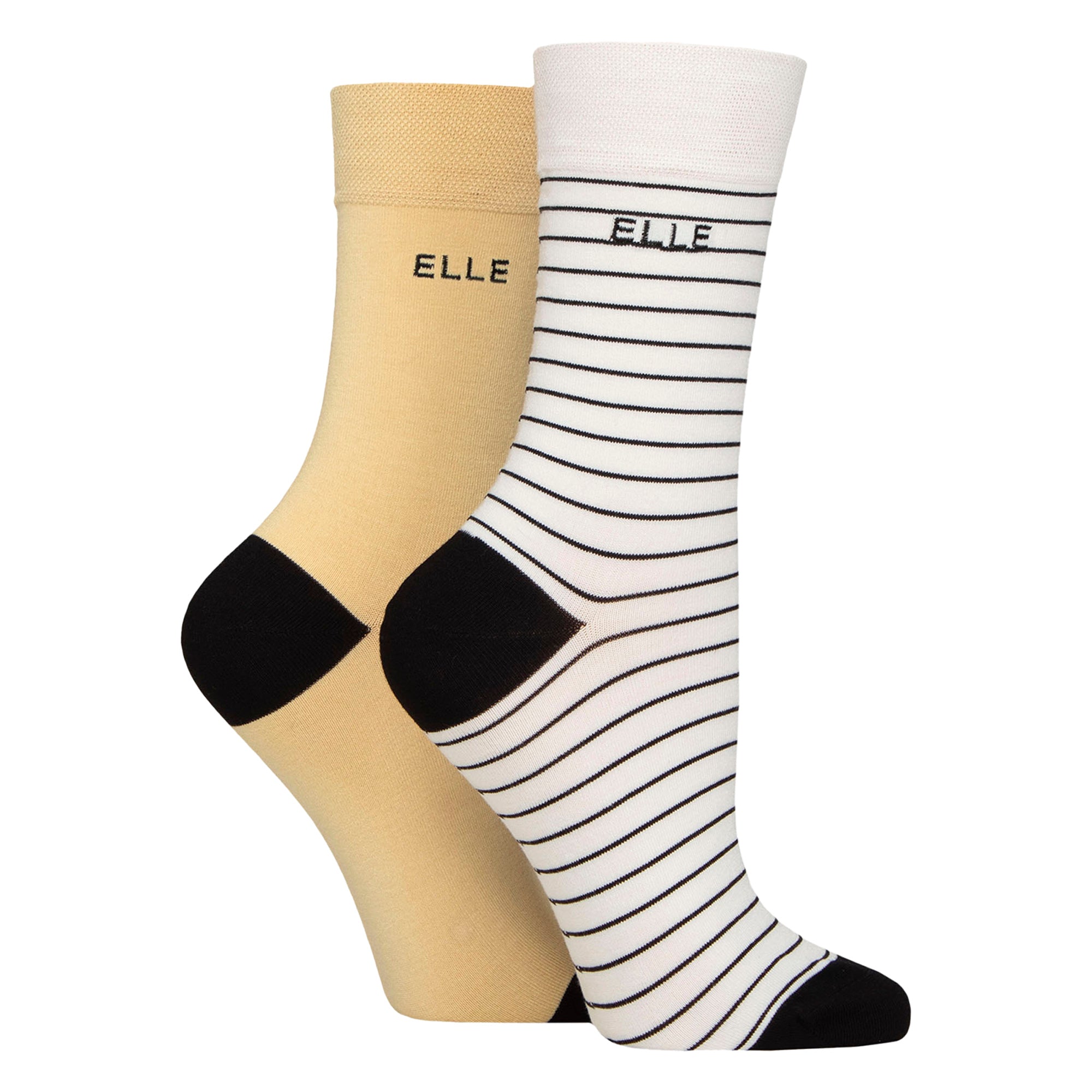 Elle 2 Pack Womens Striped and Plain Bamboo Socks