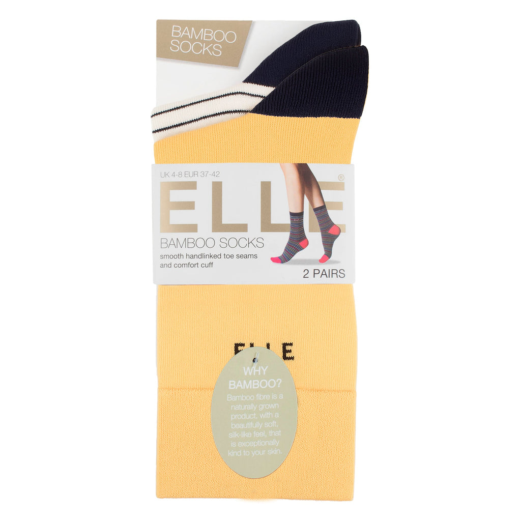 Elle 2 Pack Womens Striped and Plain Bamboo Socks