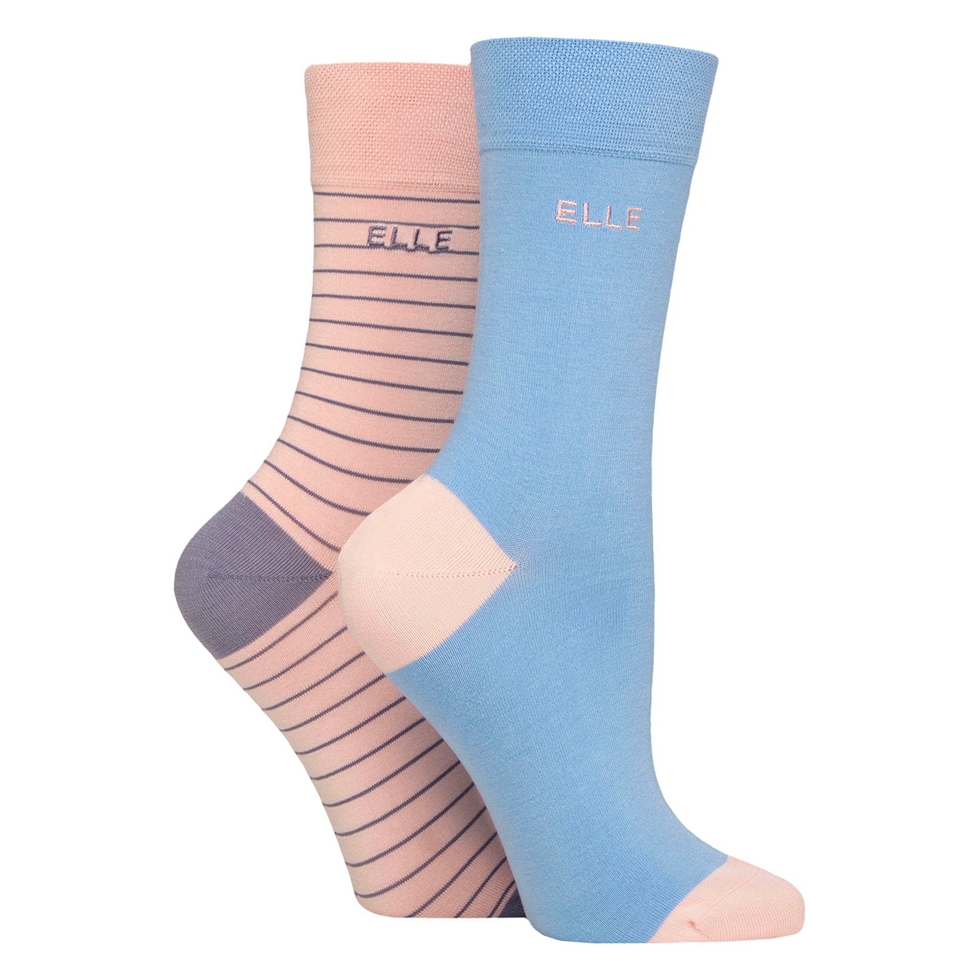 Elle 2 Pack Womens Striped and Plain Bamboo Socks