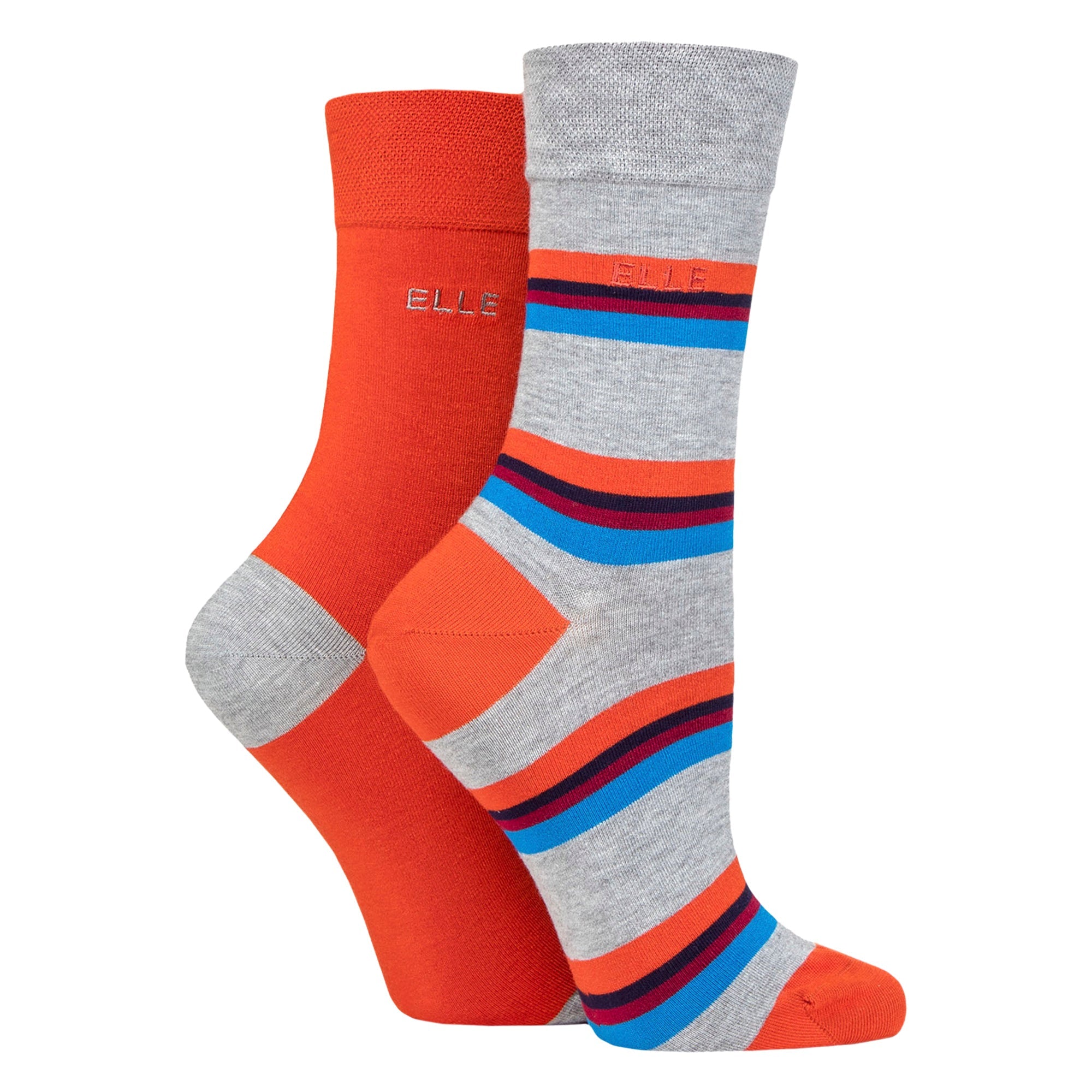 Elle 2 Pack Womens Striped and Plain Bamboo Socks