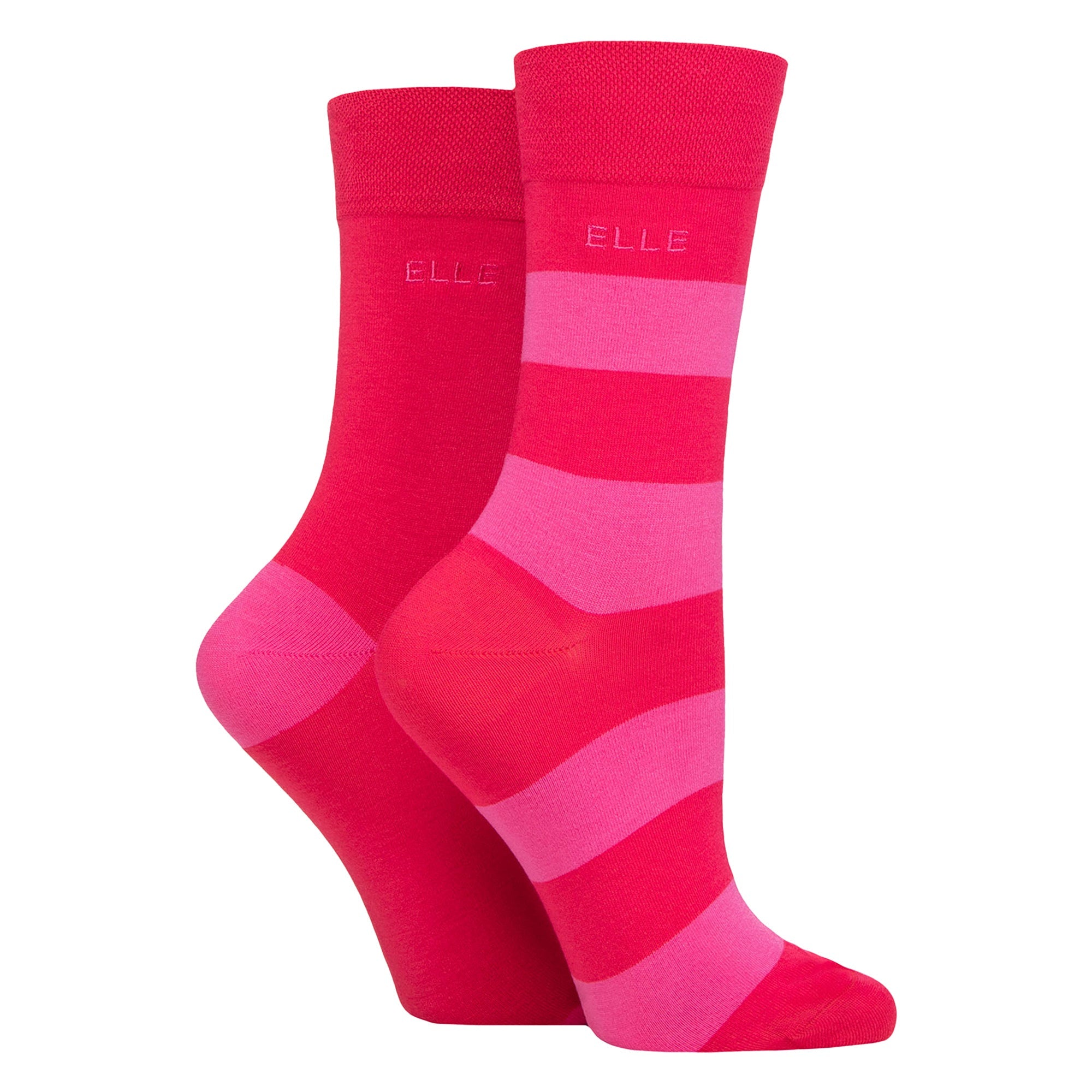 Elle 2 Pack Womens Striped and Plain Bamboo Socks