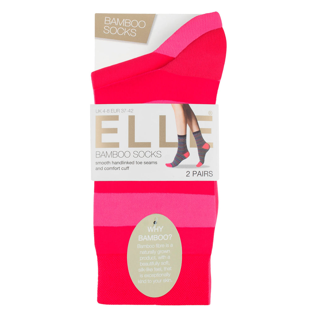 Elle 2 Pack Womens Striped and Plain Bamboo Socks