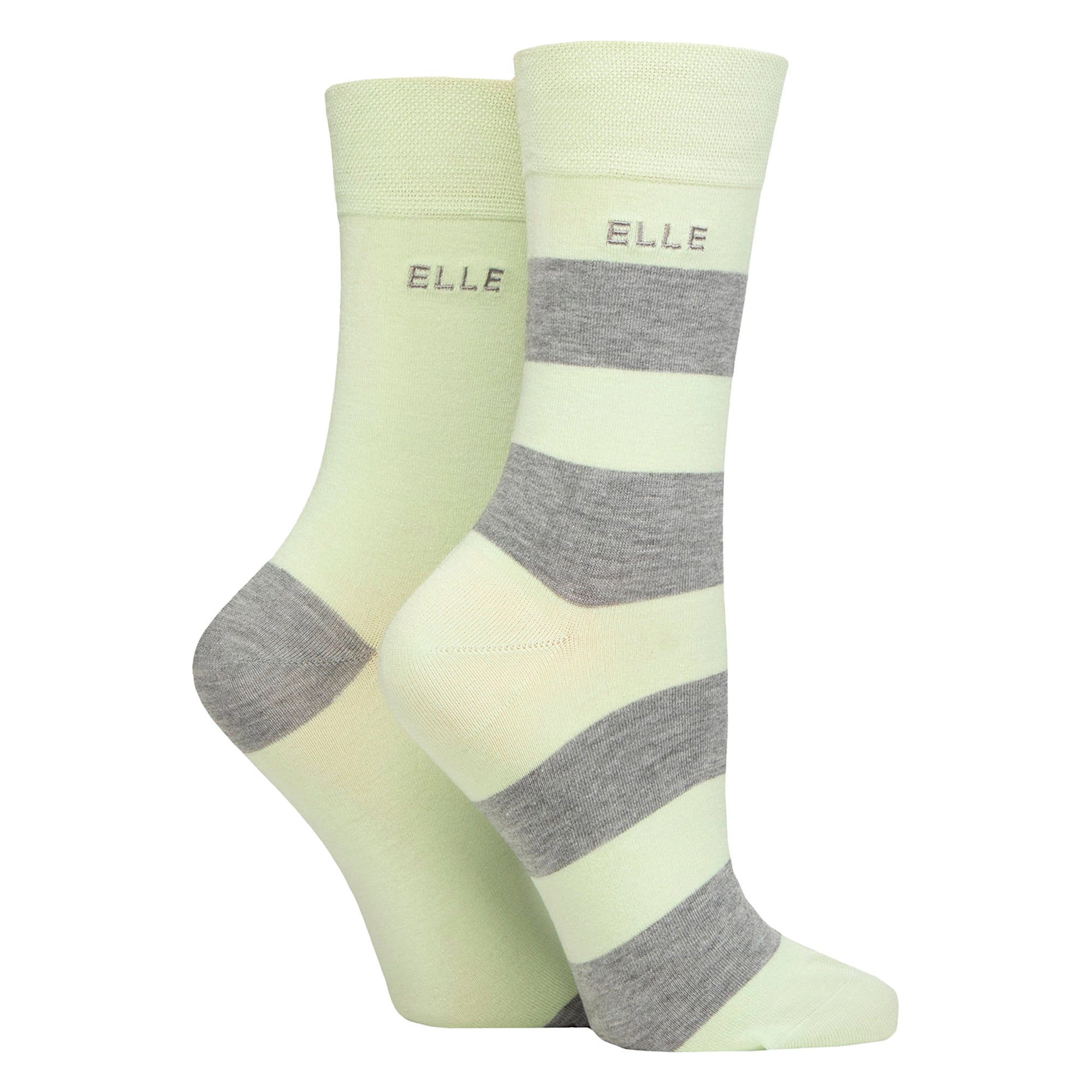 Elle 2 Pack Womens Striped and Plain Bamboo Socks