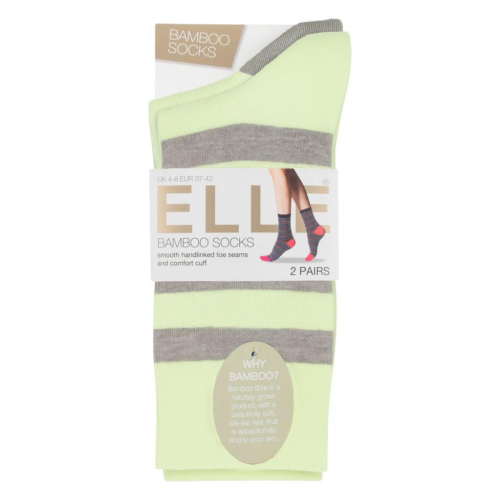 Elle 2 Pack Womens Striped and Plain Bamboo Socks