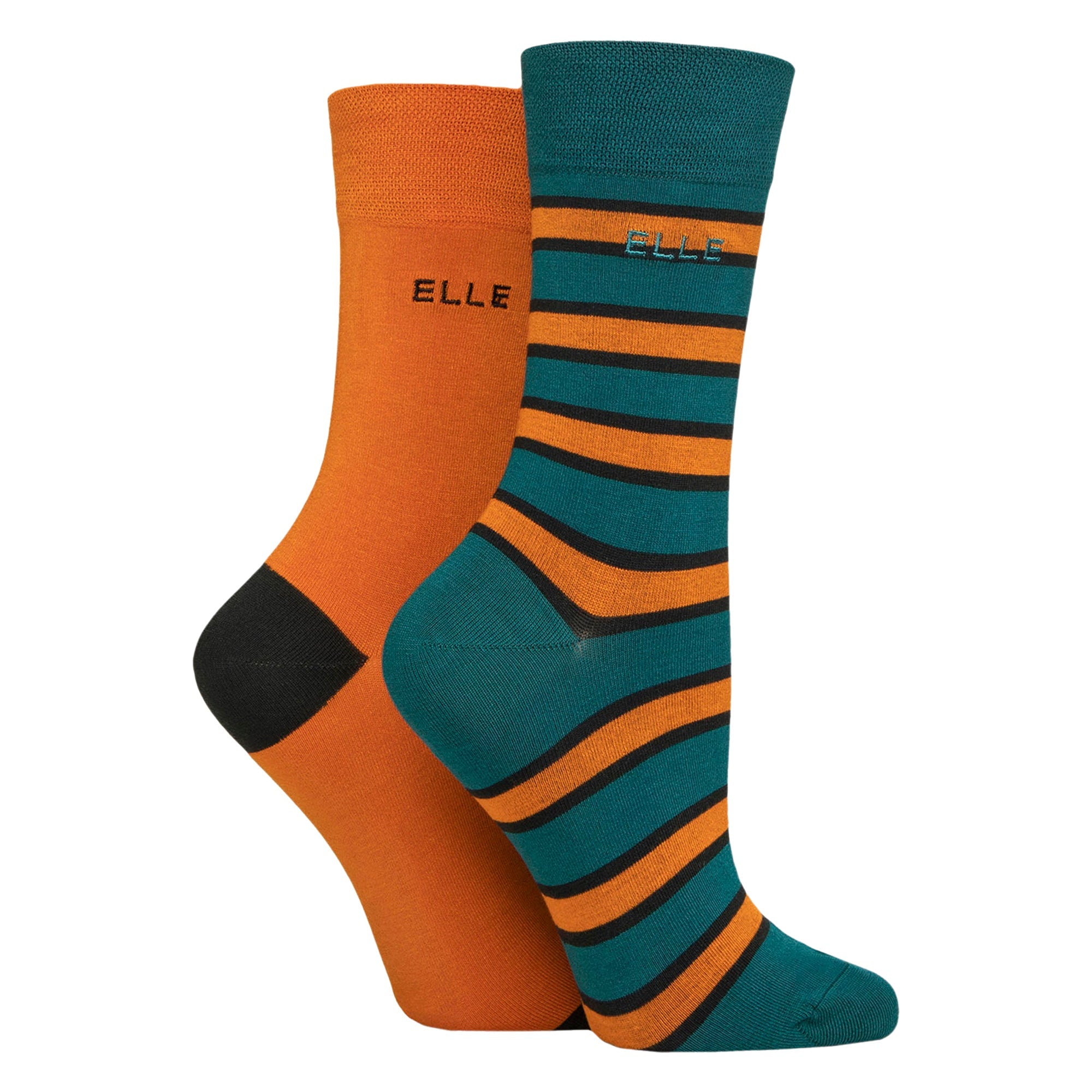 Elle 2 Pack Womens Striped and Plain Bamboo Socks