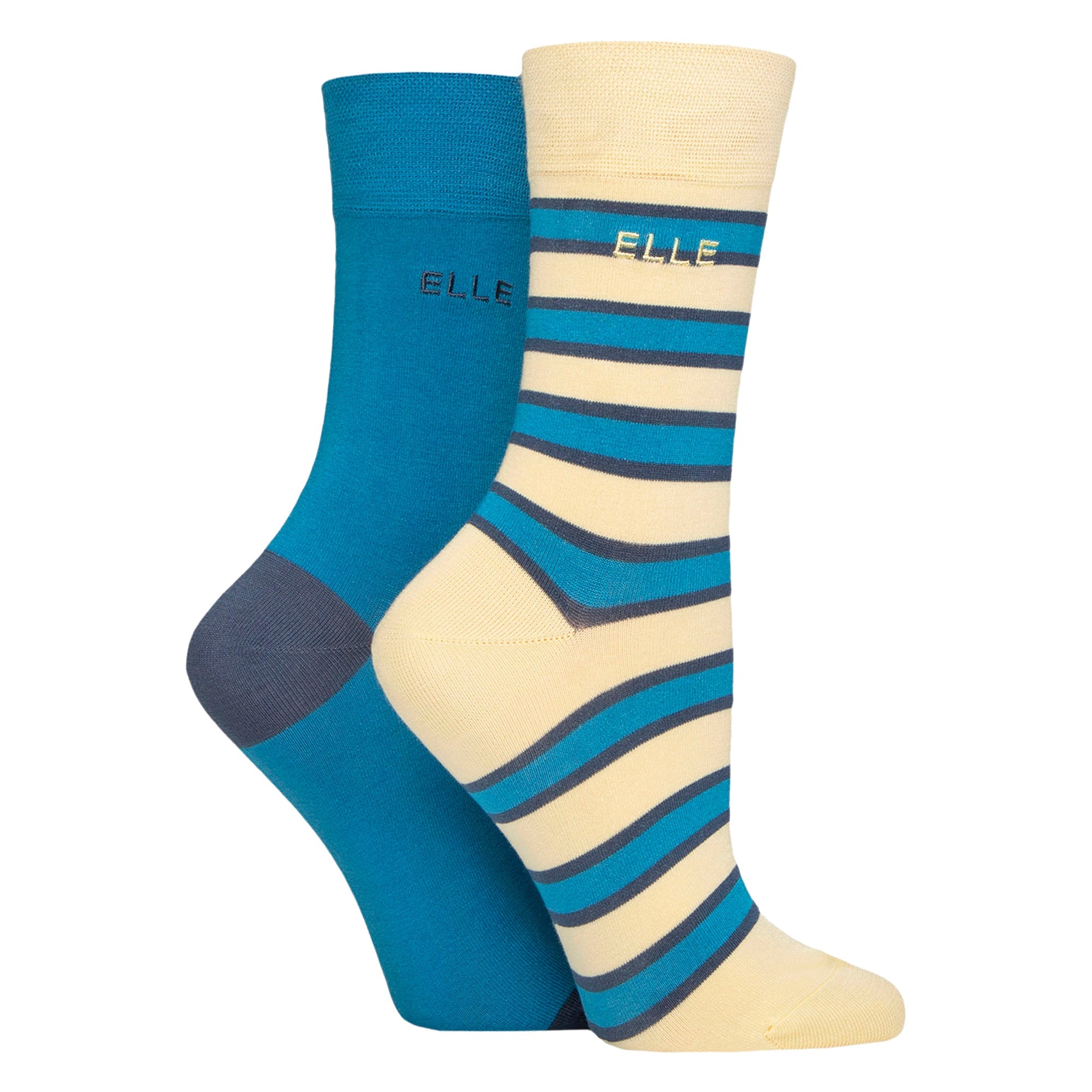 Elle 2 Pack Womens Striped and Plain Bamboo Socks