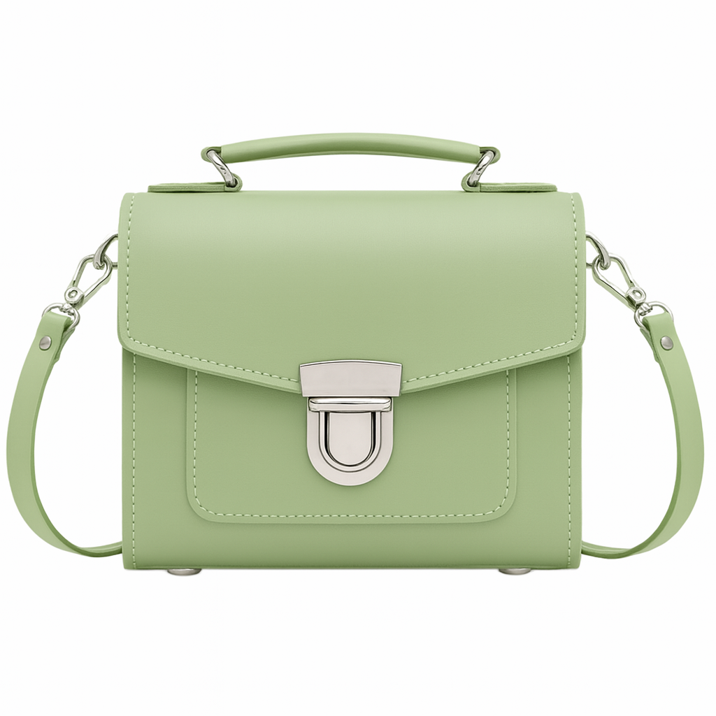 Zatchels Sage Green Sugarcube leather handbag detail view