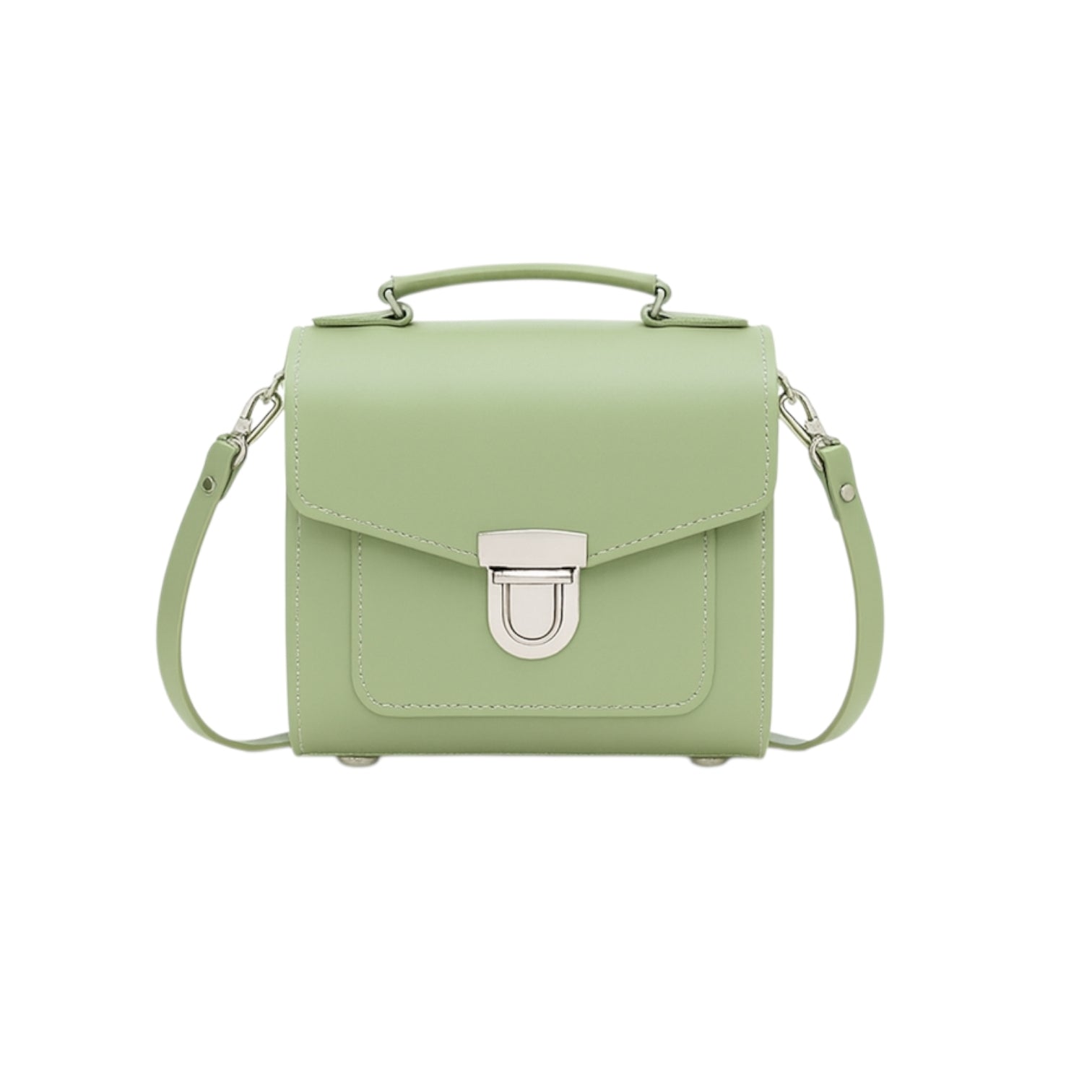 Zatchels Sugarcube Sage Green Leather Crossbody Handbag front view