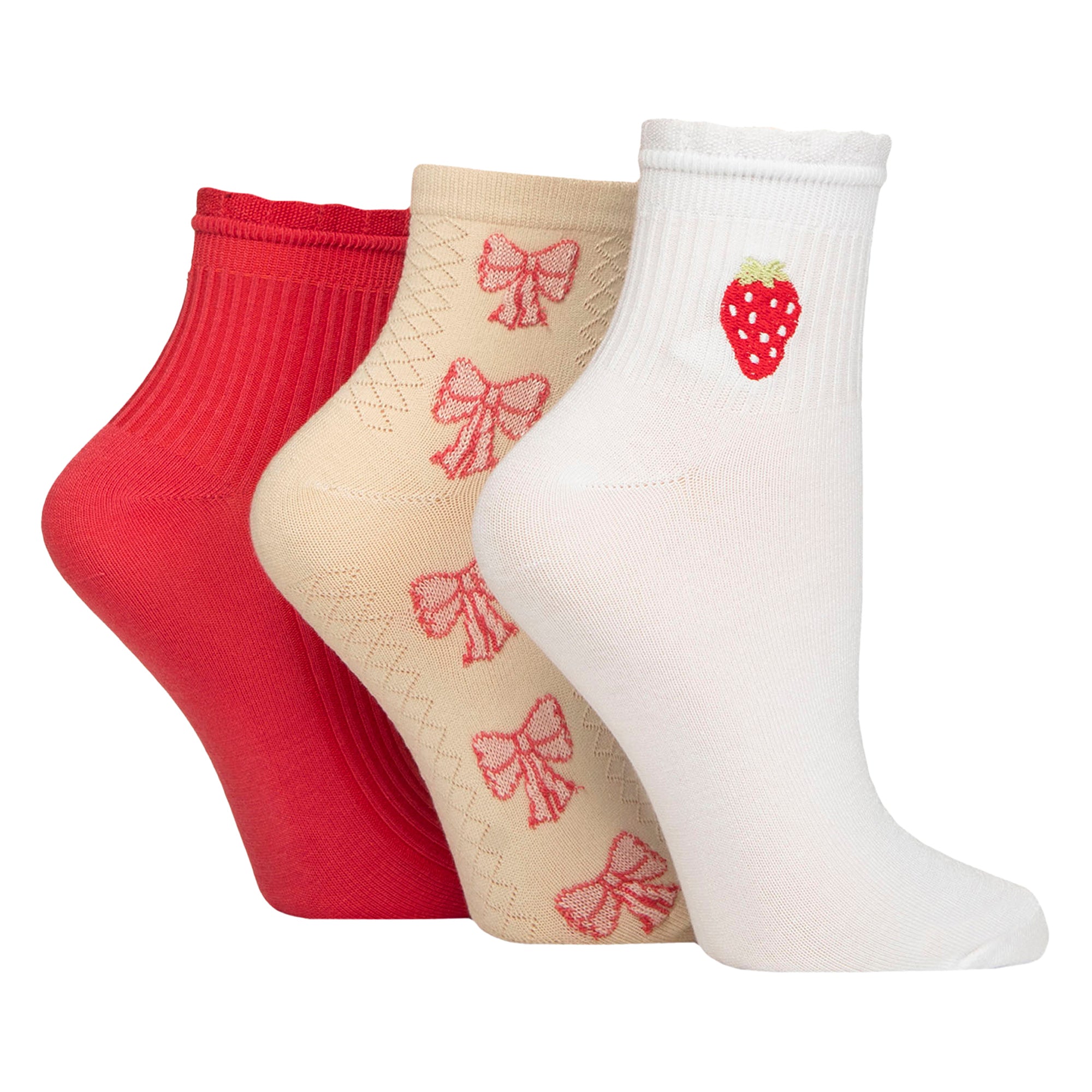 Elle 3 Pack Womens Ribbed Anklet Socks with Frill Welt