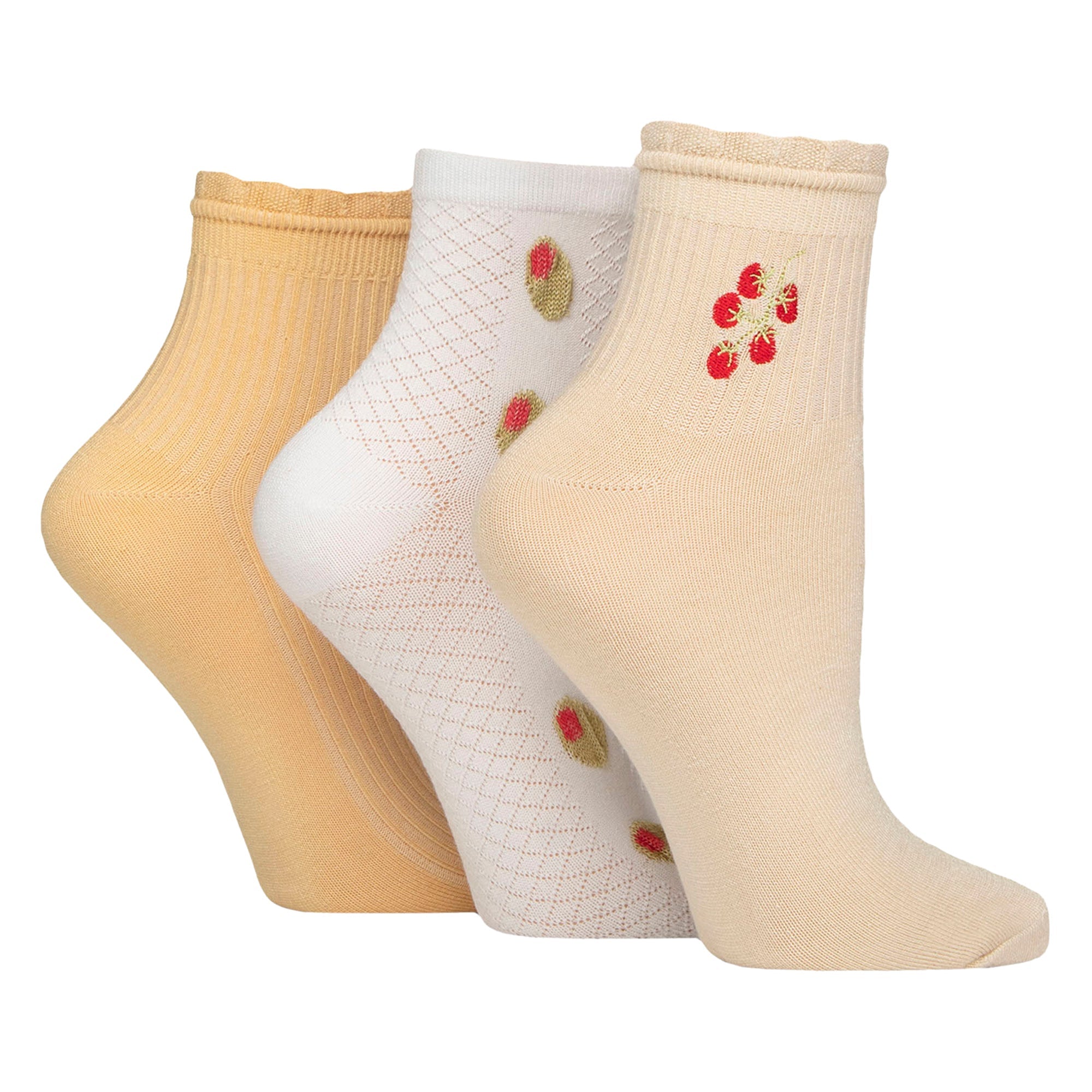 Elle 3 Pack Womens Ribbed Anklet Socks with Frill Welt