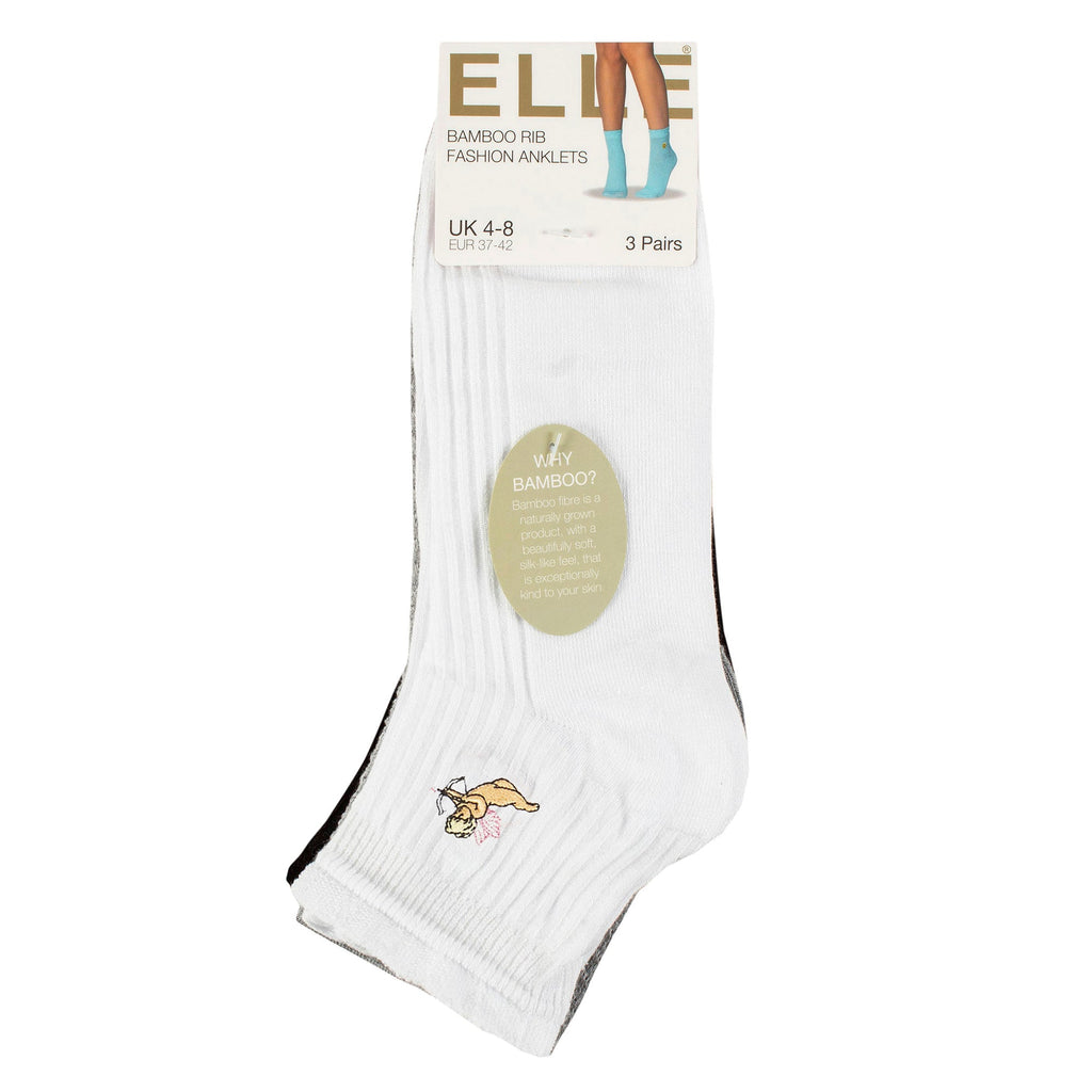 Elle 3 Pack Womens Ribbed Anklet Socks with Frill Welt