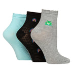 Elle 3 Pack Womens Ribbed Anklet Socks with Frill Welt