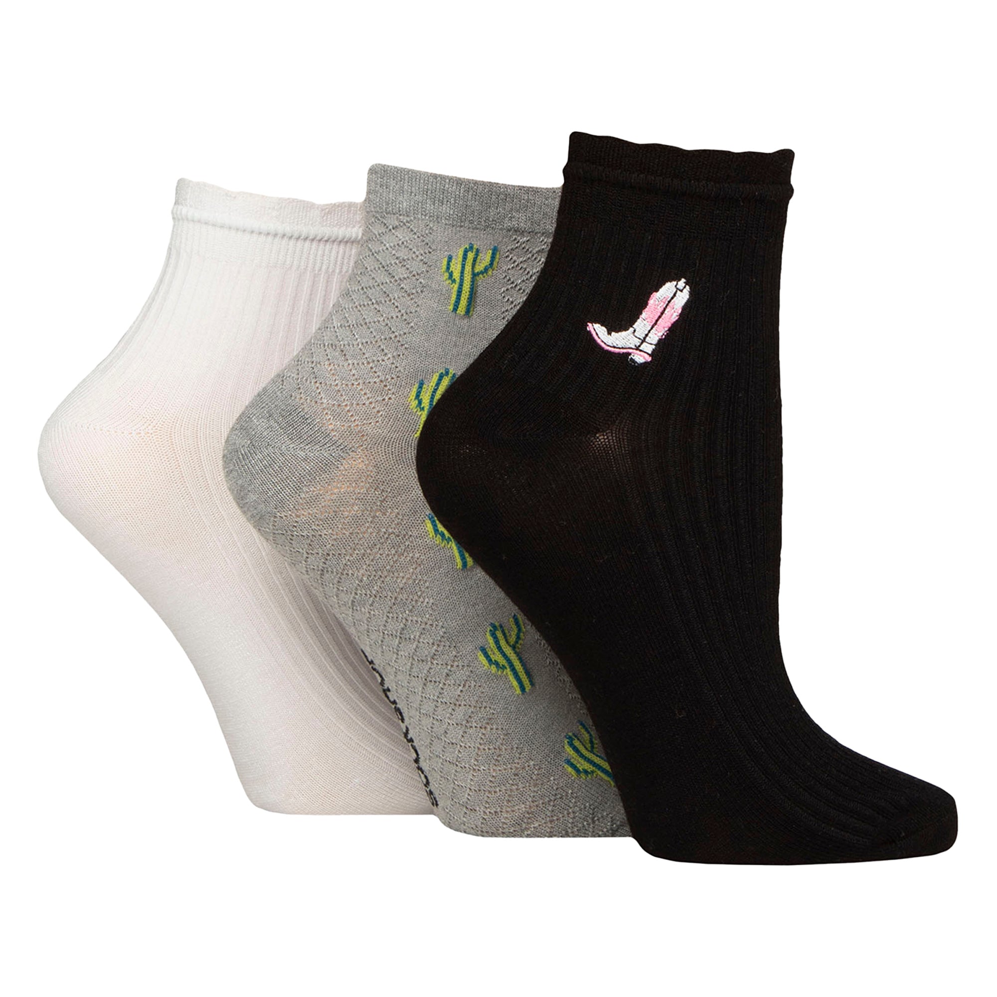 Elle 3 Pack Womens Ribbed Anklet Socks with Frill Welt