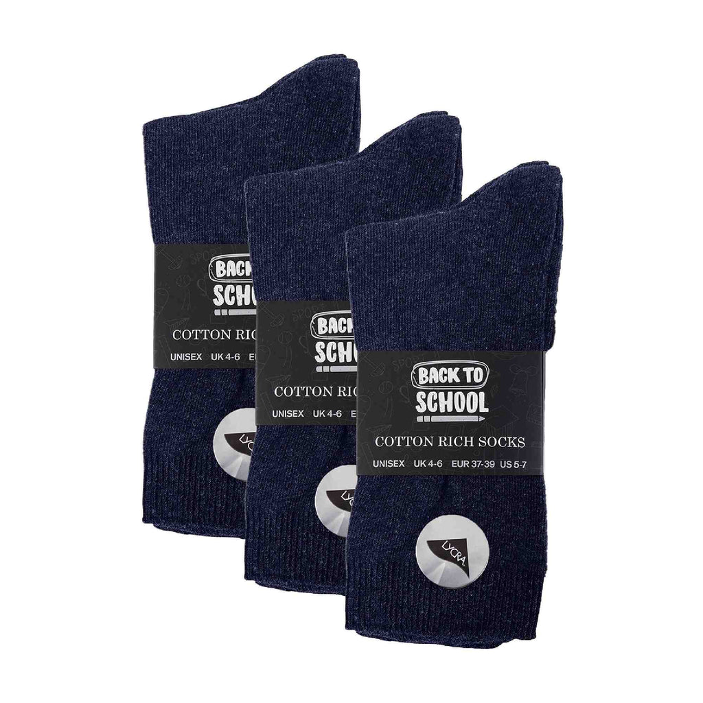 Sock Snob 6 Pack Girls and Boys Plain Soft Breathable Cotton School Socks (3 Sizes)