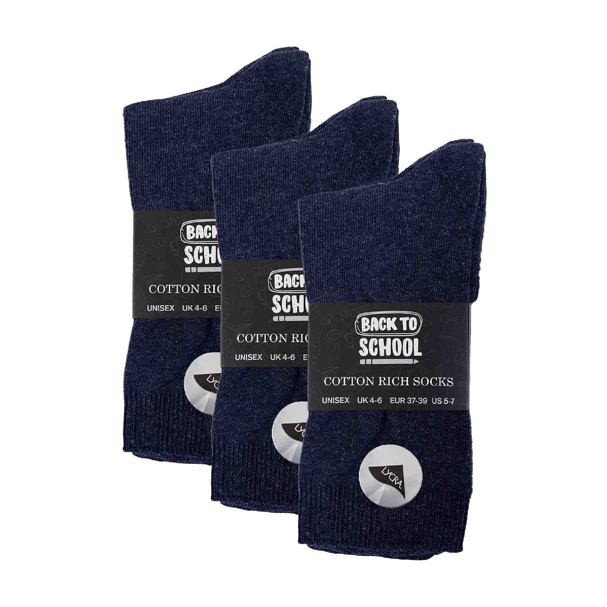 Sock Snob 6 Pack Girls and Boys Plain Soft Breathable Cotton School Socks (3 Sizes)