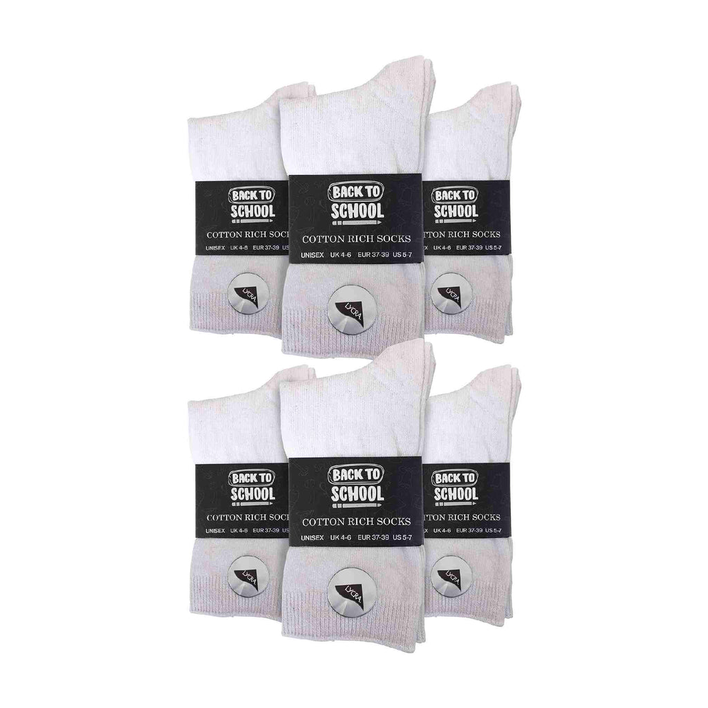 Sock Snob 12 Pair Plain Kids School Soft Breathable Cotton Rich Socks