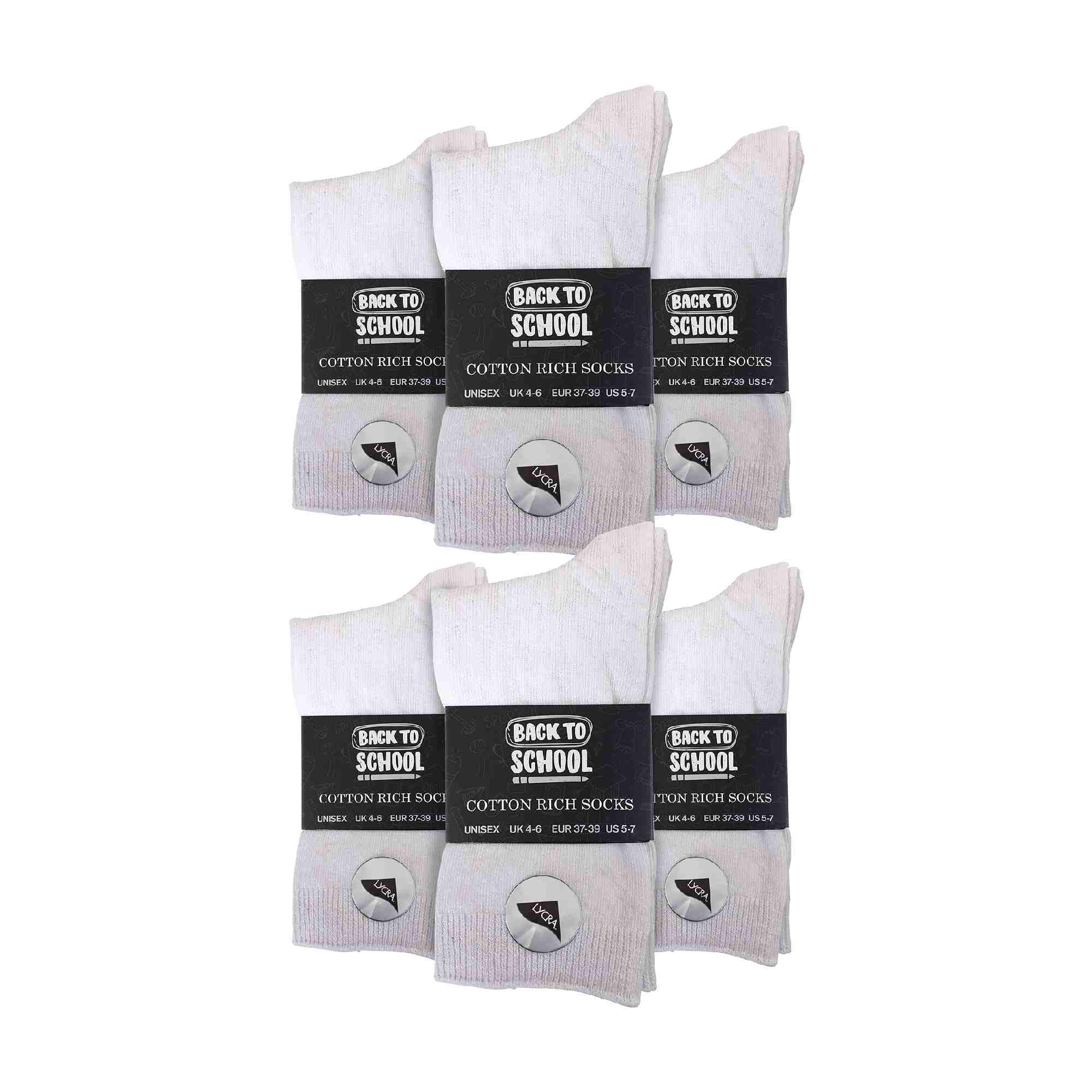 Sock Snob 12 Pair Plain Kids School Soft Breathable Cotton Rich Socks