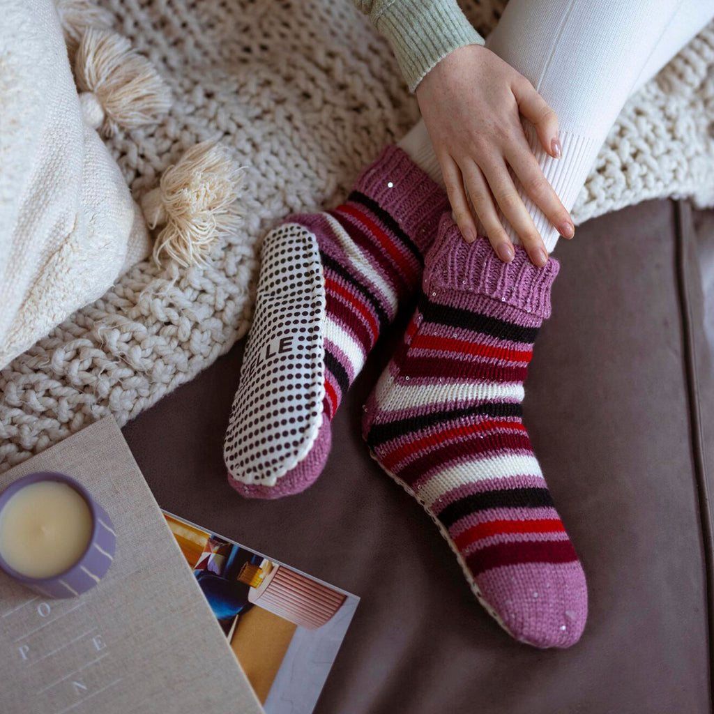 Sock Snob 1 Pair Womens Chunky Fair Isle Moccasin Grip Socks - Warm Winter Slipper Socks