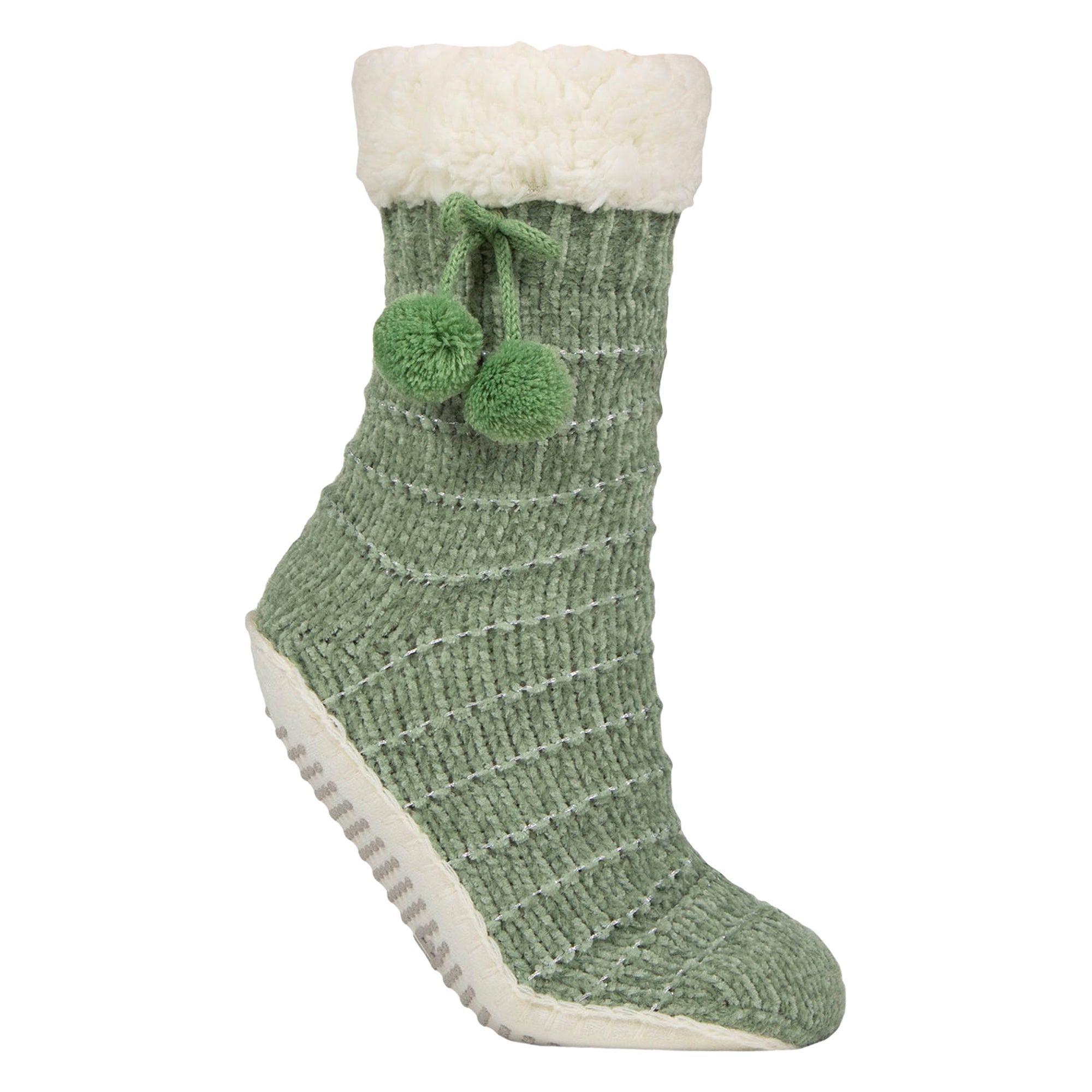 Elle 1 Pair Womens Chenille Slipper Socks with Moccasin Sole - Soft Cosy Comfort