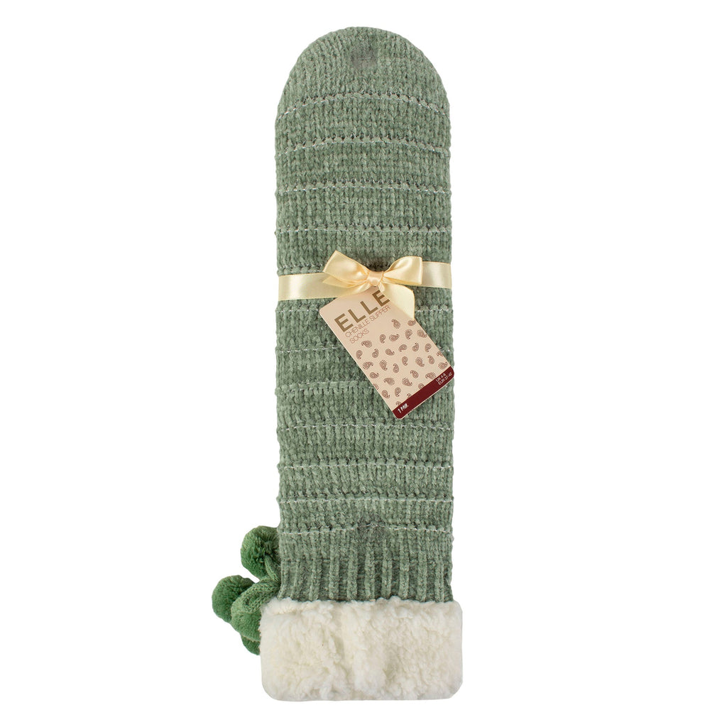 Elle 1 Pair Womens Chenille Slipper Socks with Moccasin Sole - Soft Cosy Comfort