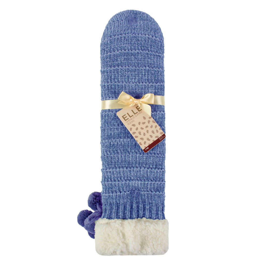 Elle 1 Pair Womens Chenille Slipper Socks with Moccasin Sole - Soft Cosy Comfort