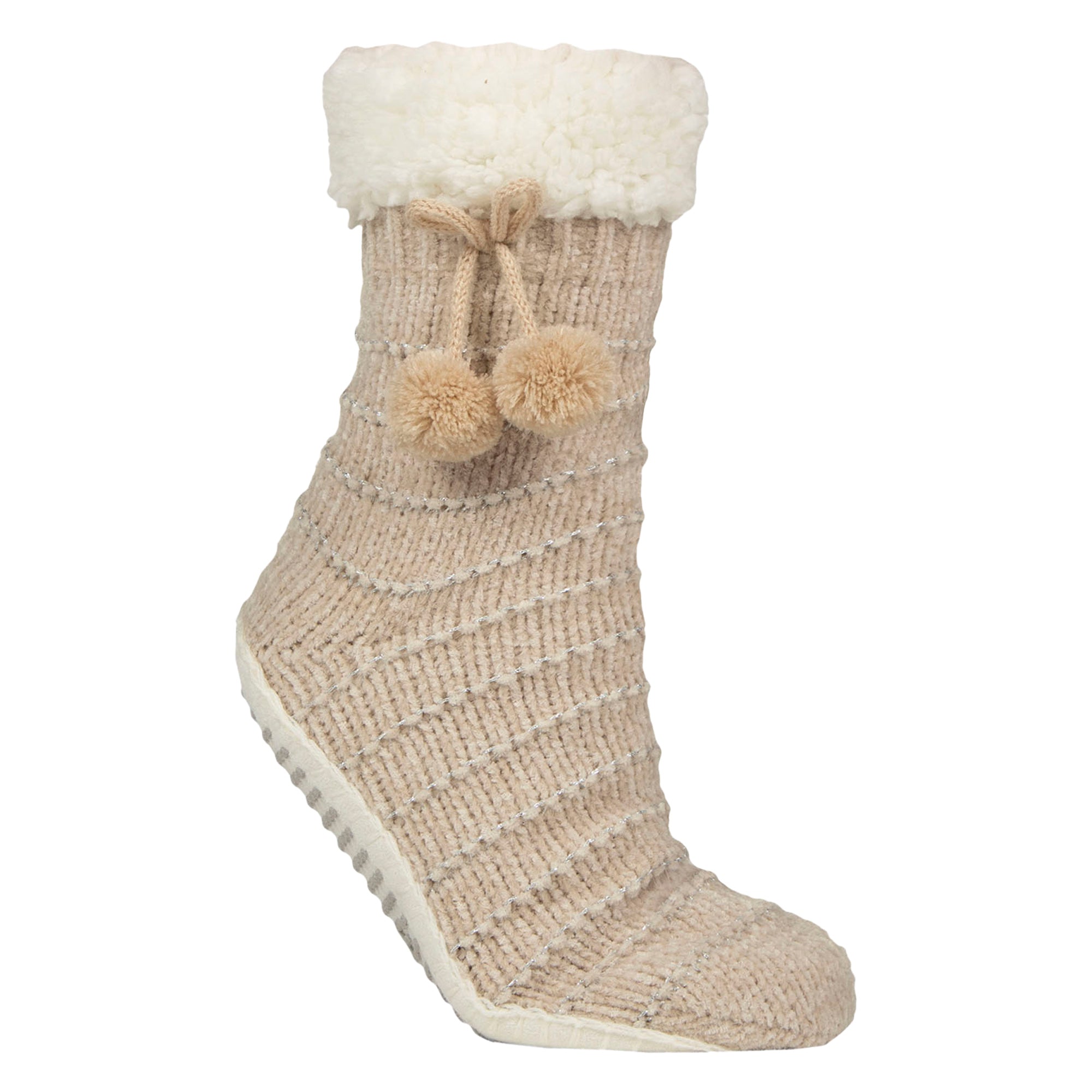 Elle 1 Pair Womens Chenille Slipper Socks with Moccasin Sole - Soft Cosy Comfort