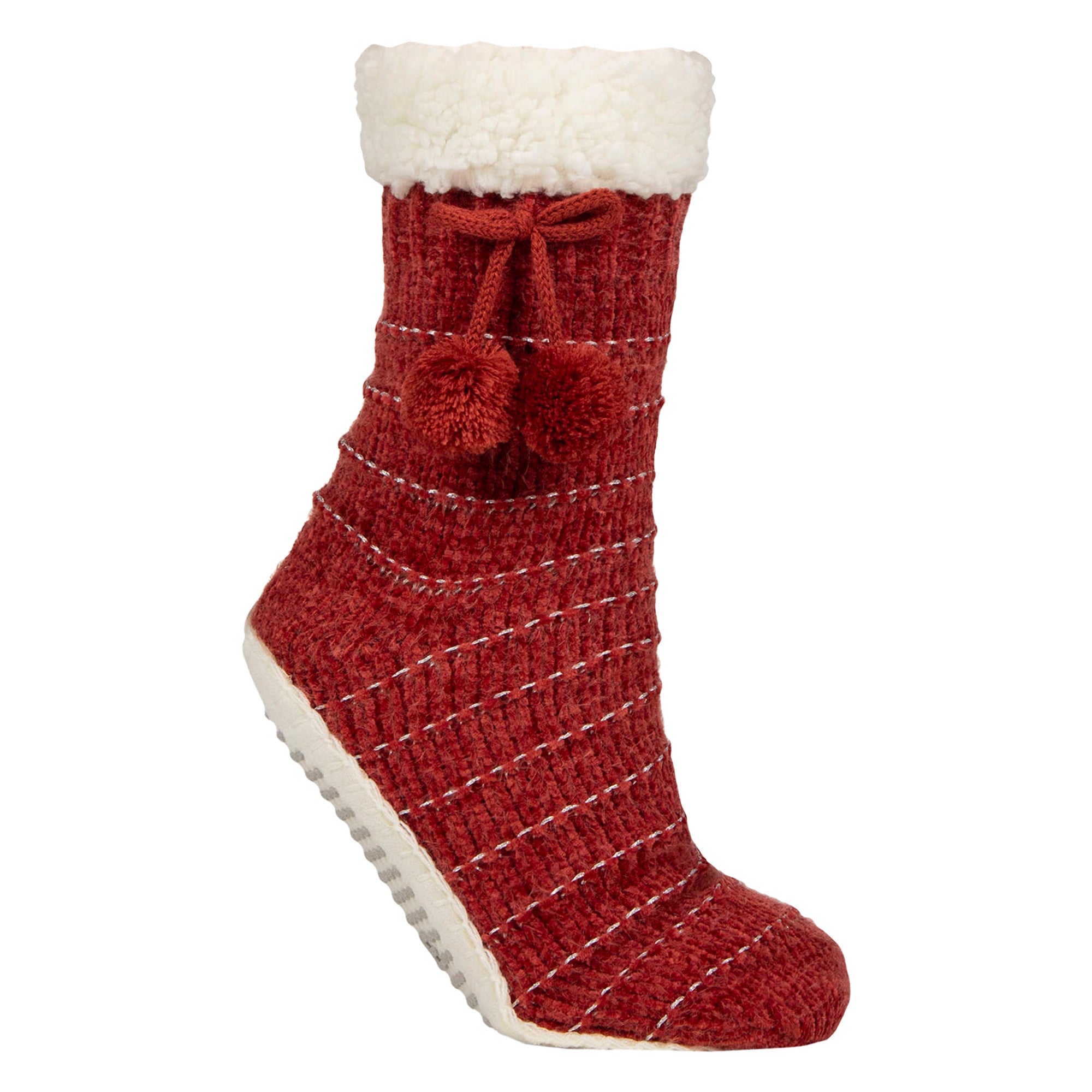 Elle 1 Pair Womens Chenille Slipper Socks with Moccasin Sole - Soft Cosy Comfort