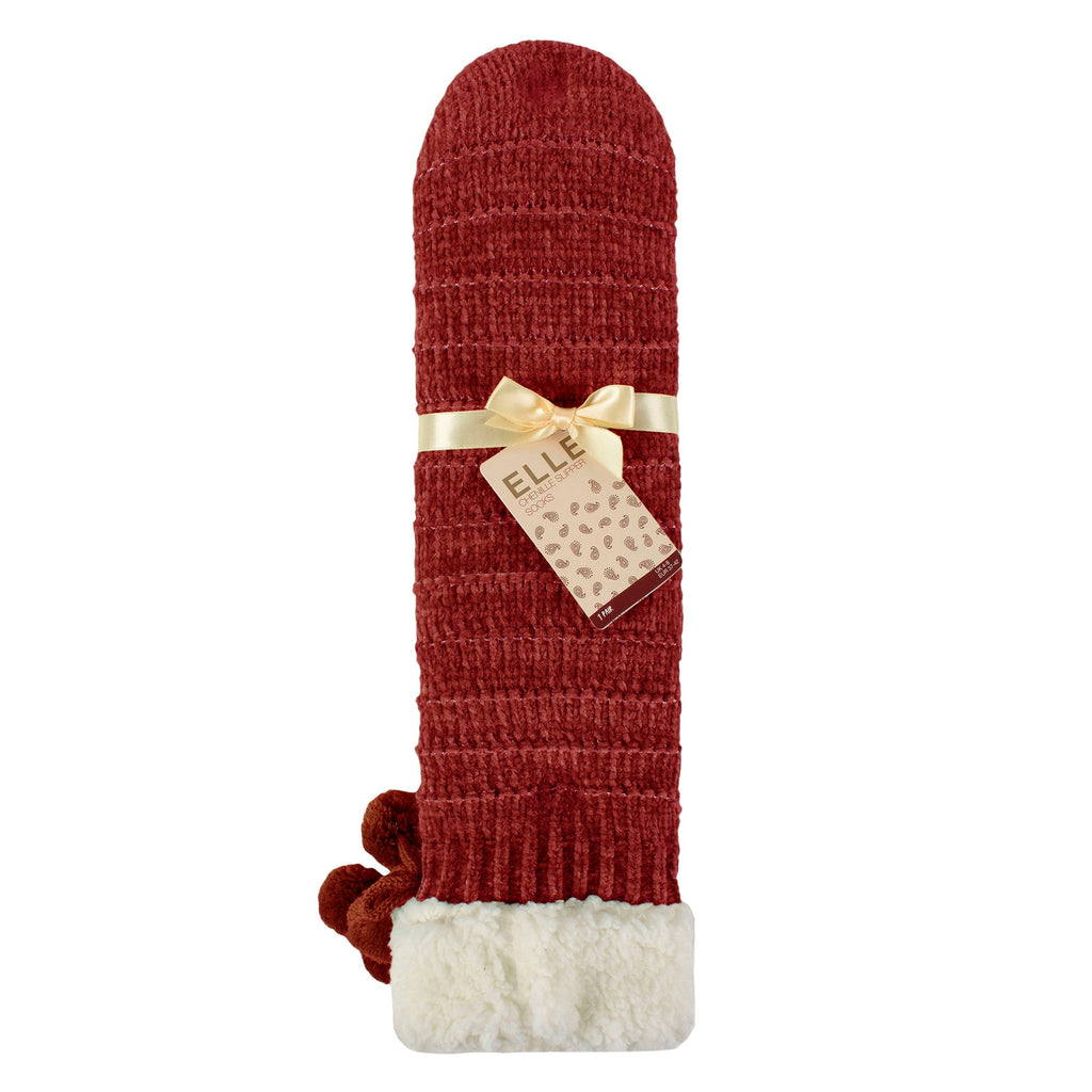 Elle 1 Pair Womens Chenille Slipper Socks with Moccasin Sole - Soft Cosy Comfort