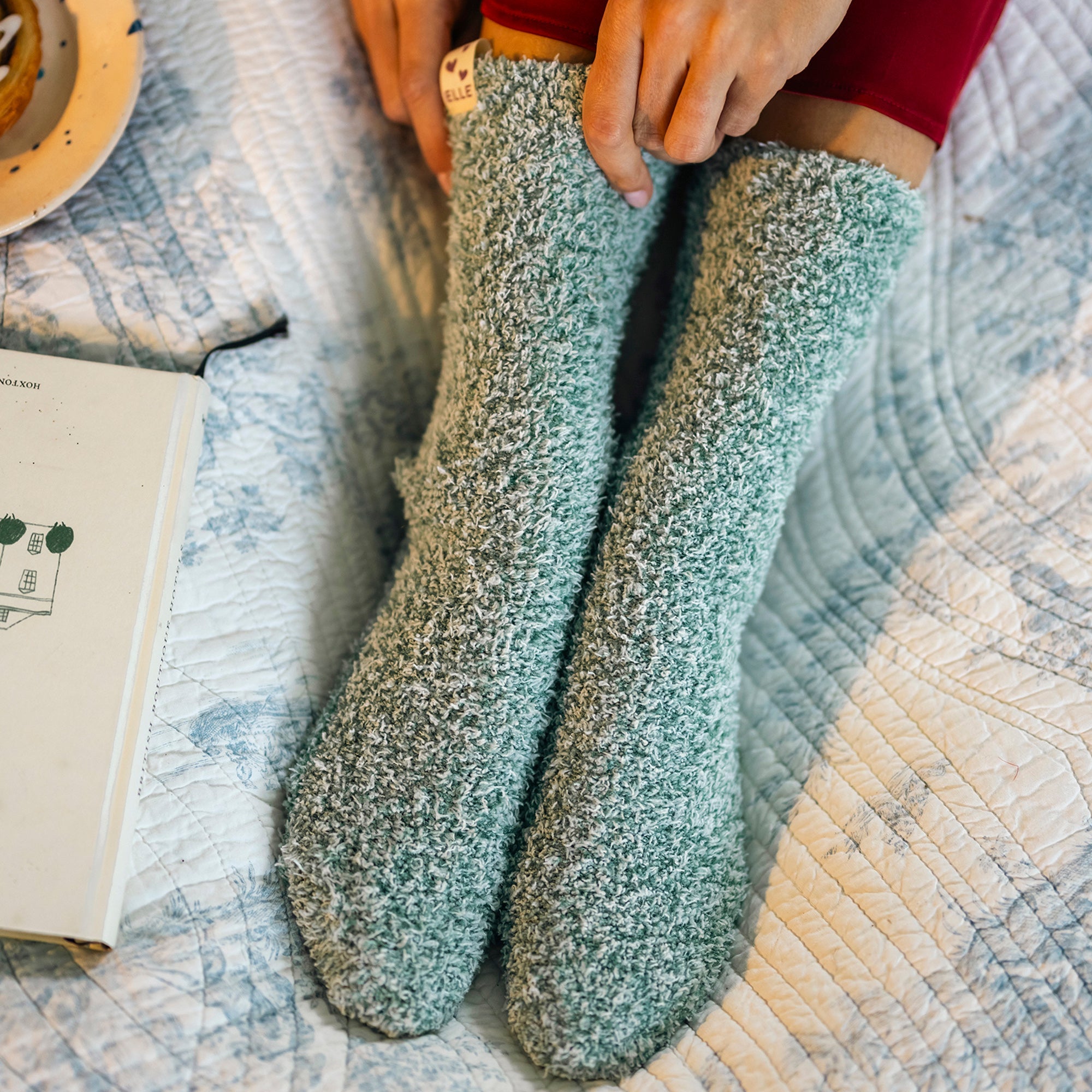 Elle 2 Pack Womens Two Tone Cosy Bed and Home Socks