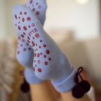 ELLE 1 Pair Womens Wool Mix Slipper Socks with Pom Pom - Warm Soft Cosy Comfort