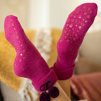 ELLE 1 Pair Womens Wool Mix Slipper Socks with Pom Pom - Warm Soft Cosy Comfort