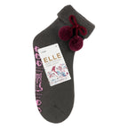 ELLE 1 Pair Womens Wool Mix Slipper Socks with Pom Pom - Warm Soft Cosy Comfort