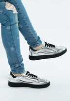 Leather Lace Up Round Toe Black Trainers