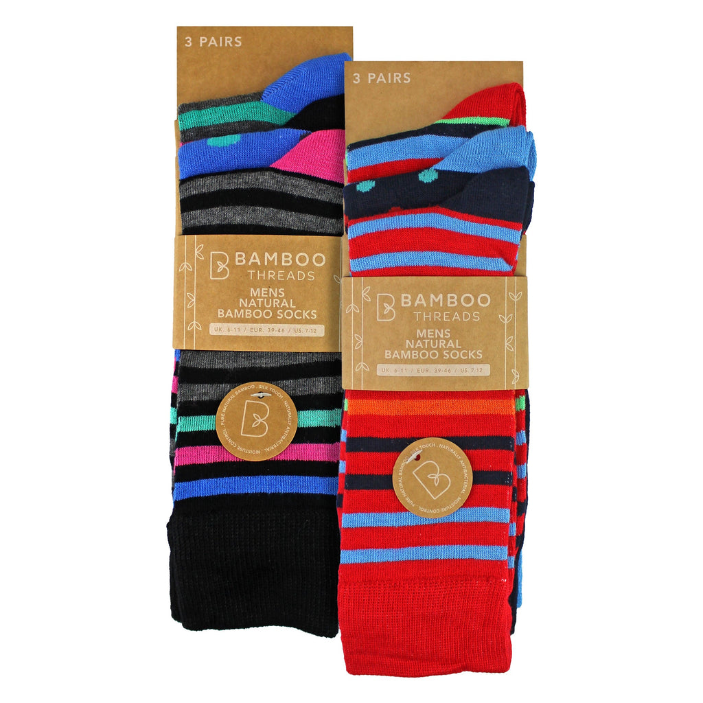 Sock Snob 6 Pack Mens Bamboo Design Socks - Soft Breathable Everyday Patterned Fit
