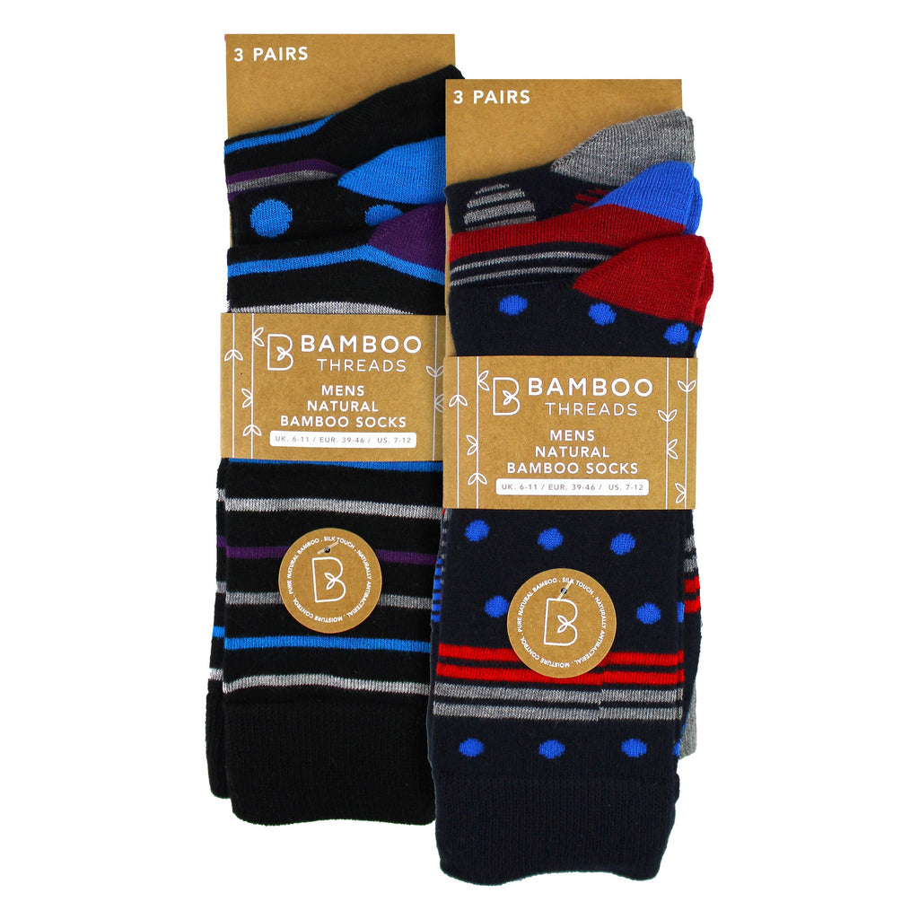 Sock Snob 6 Pack Mens Bamboo Design Socks - Soft Breathable Everyday Patterned Fit
