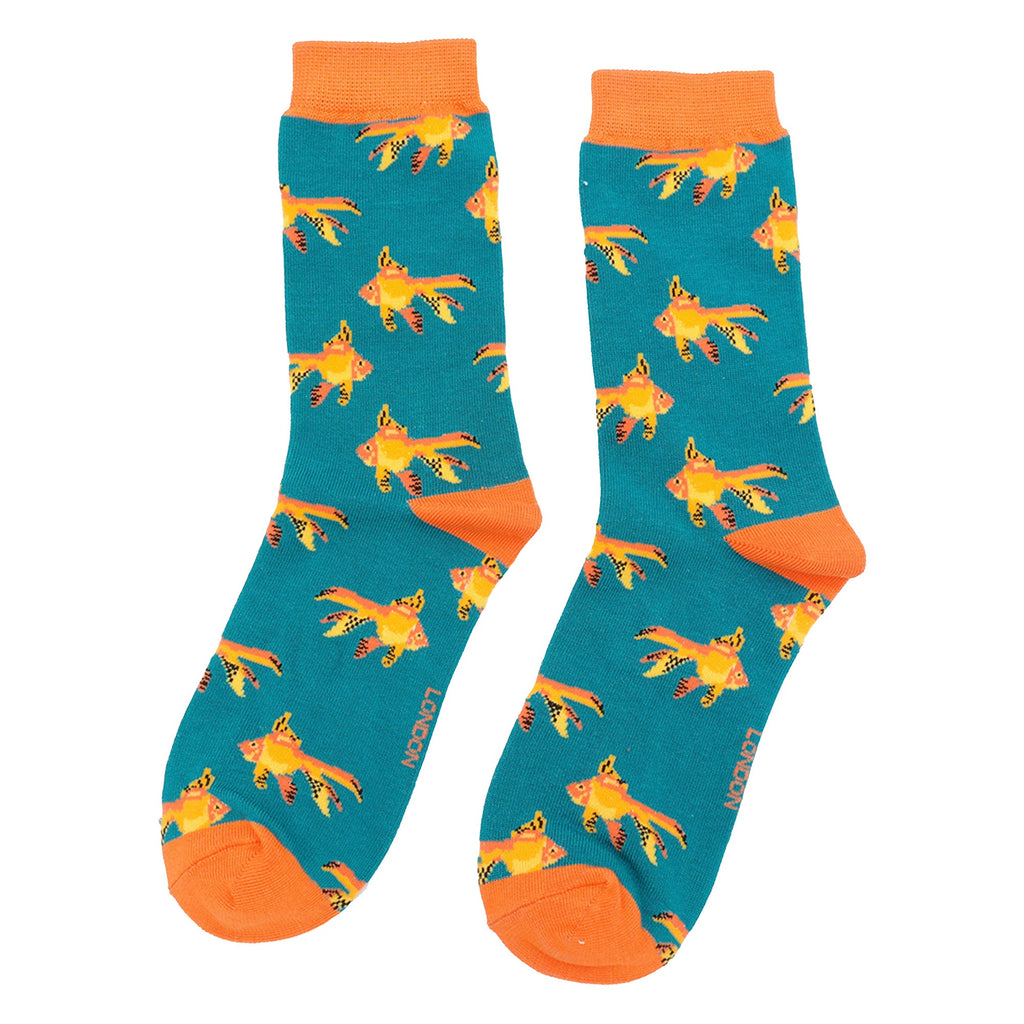 Sock Snob 1 Pack Womens Novelty Teal Goldfish Bamboo Socks