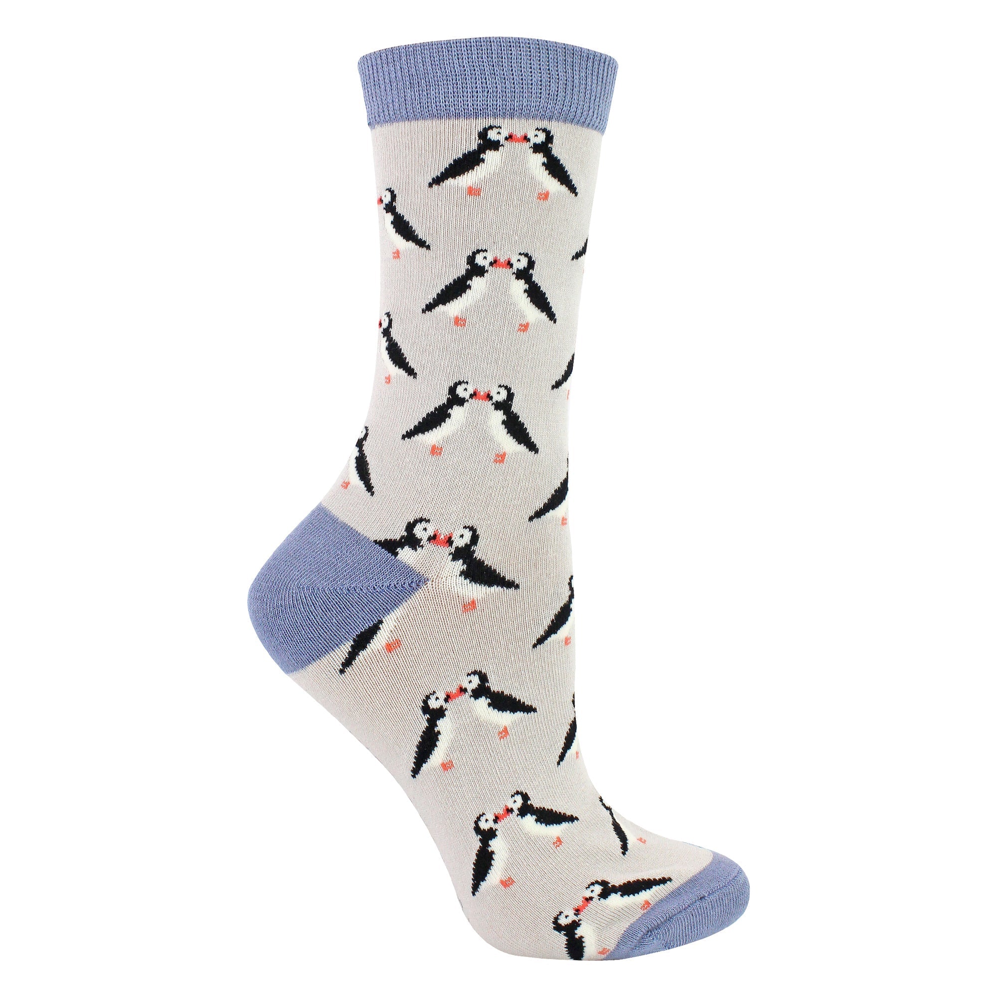 Sock Snob 1 Pack Womens Novelty Silver Kissing Puffins Bamboo Socks