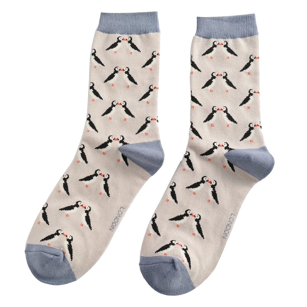 Sock Snob 1 Pack Womens Novelty Silver Kissing Puffins Bamboo Socks