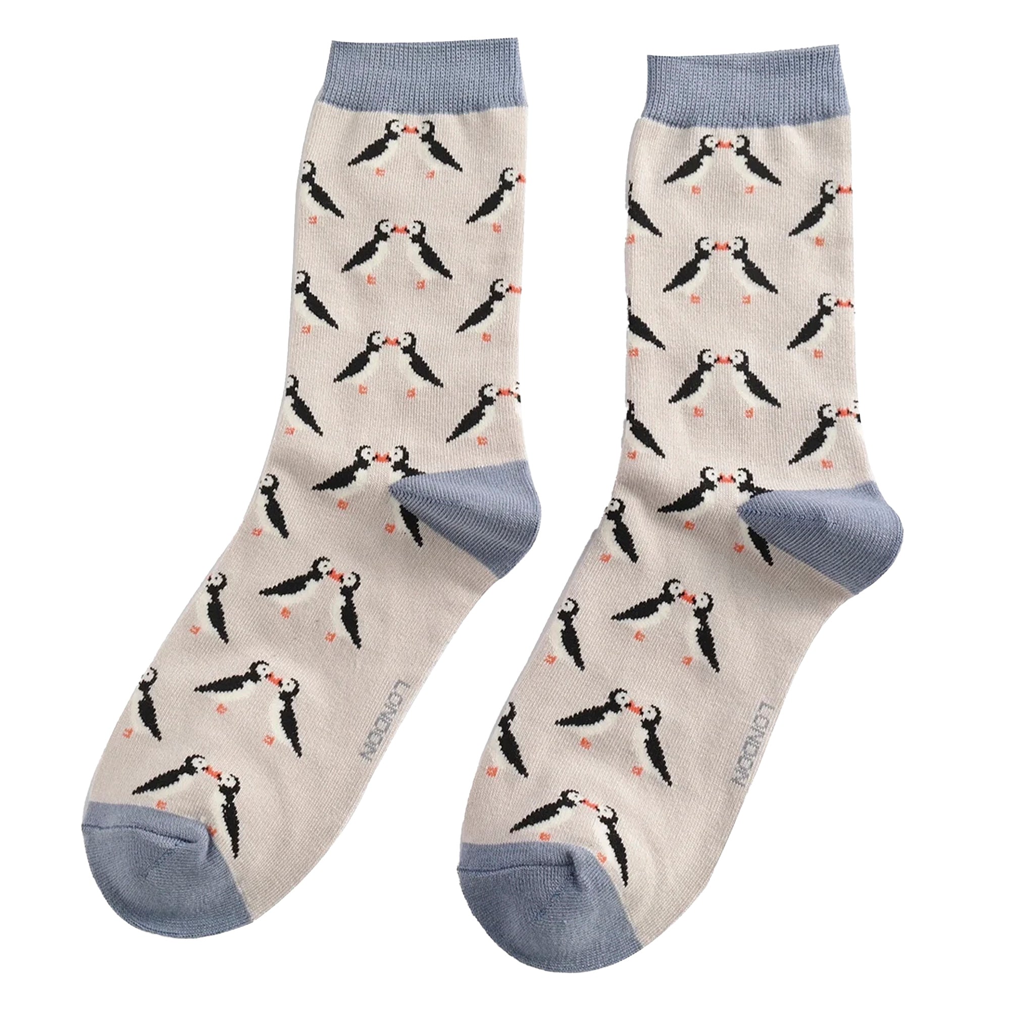 Sock Snob 1 Pack Womens Novelty Silver Kissing Puffins Bamboo Socks