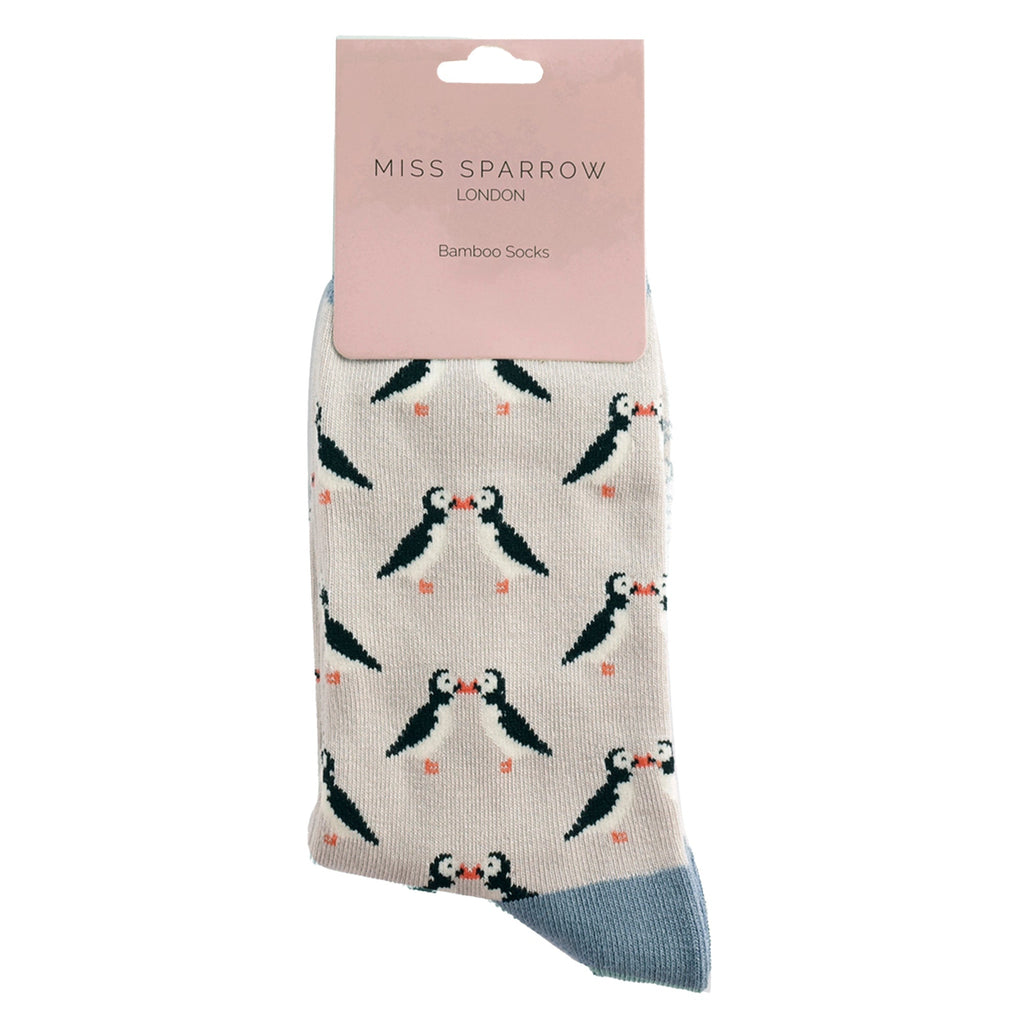 Sock Snob 1 Pack Womens Novelty Silver Kissing Puffins Bamboo Socks