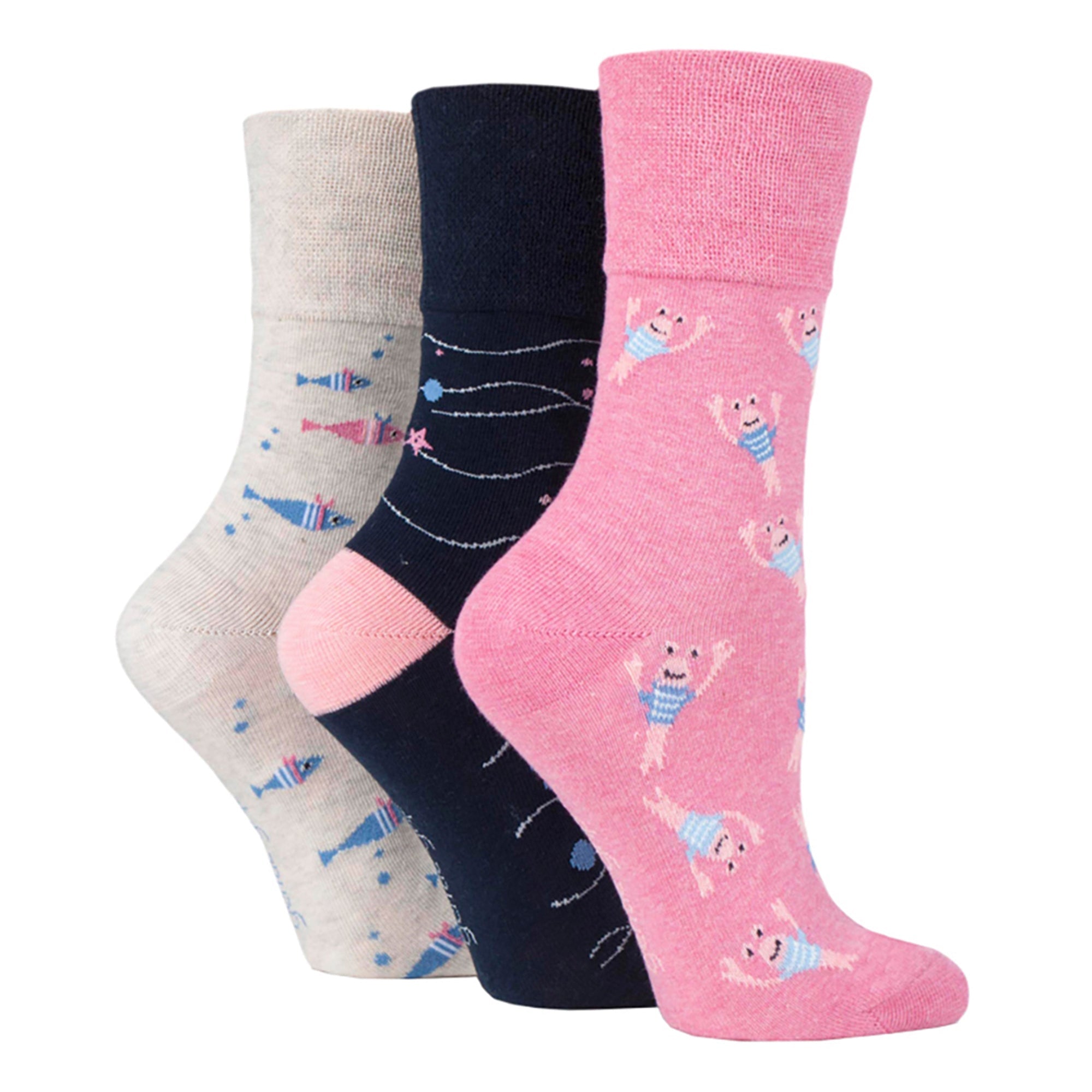 Gentle Grip 6 Pairs Womens Non Elastic Patterned Socks