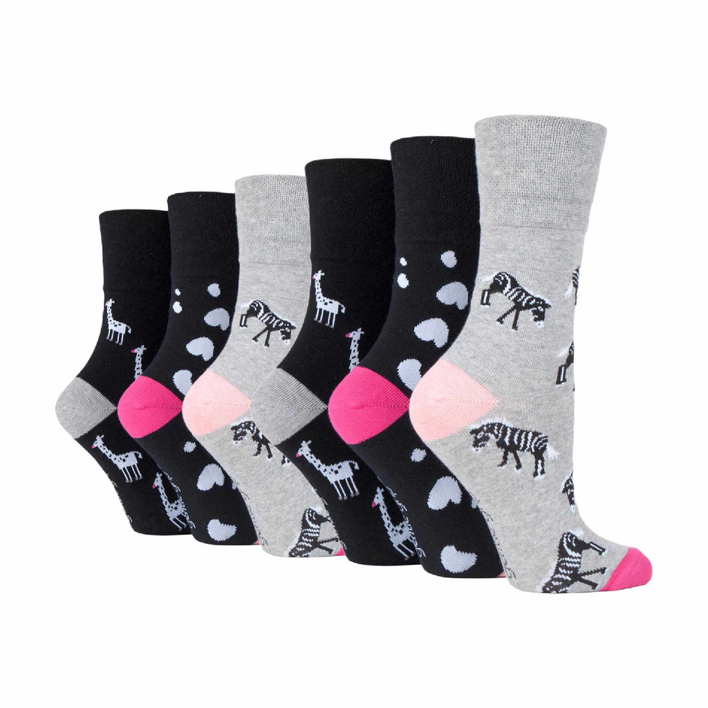 Gentle Grip 6 Pairs Womens Non Elastic Patterned Socks