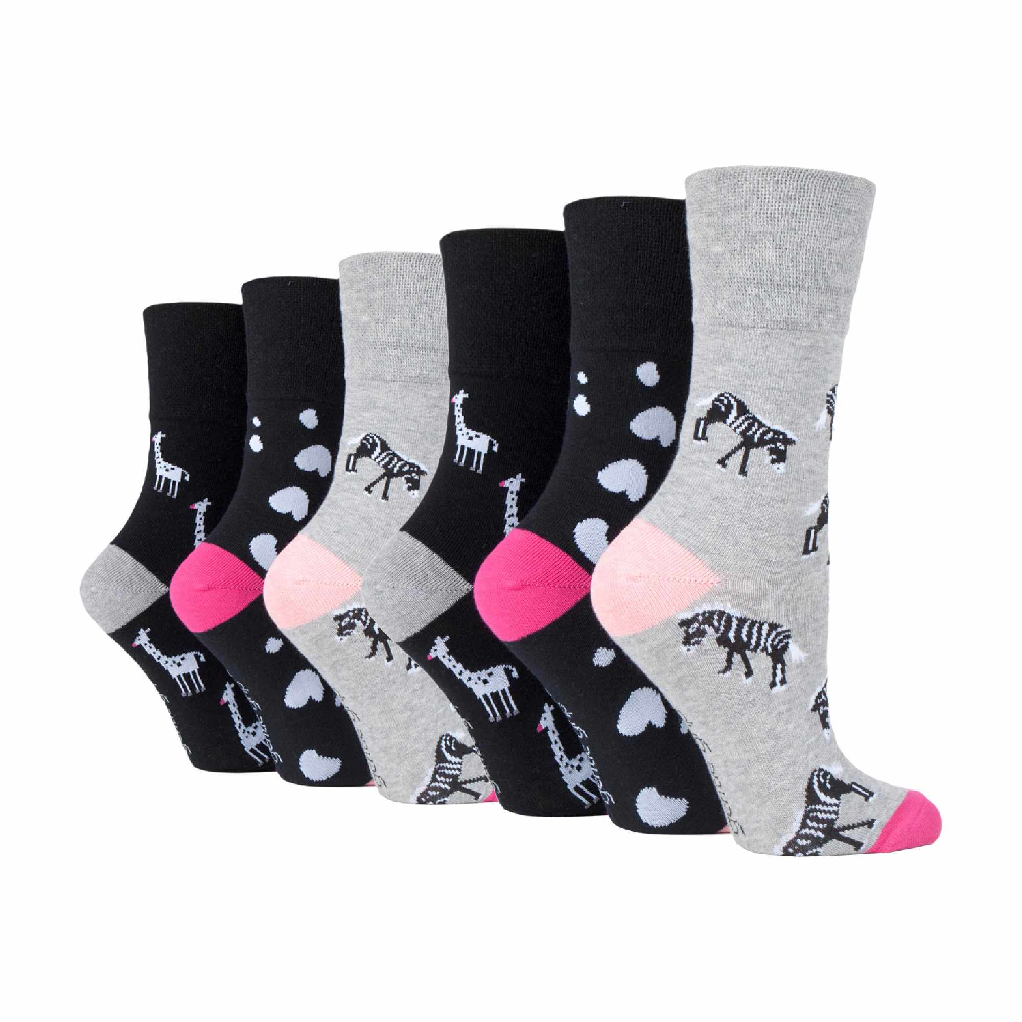 Gentle Grip 6 Pairs Womens Non Elastic Patterned Socks