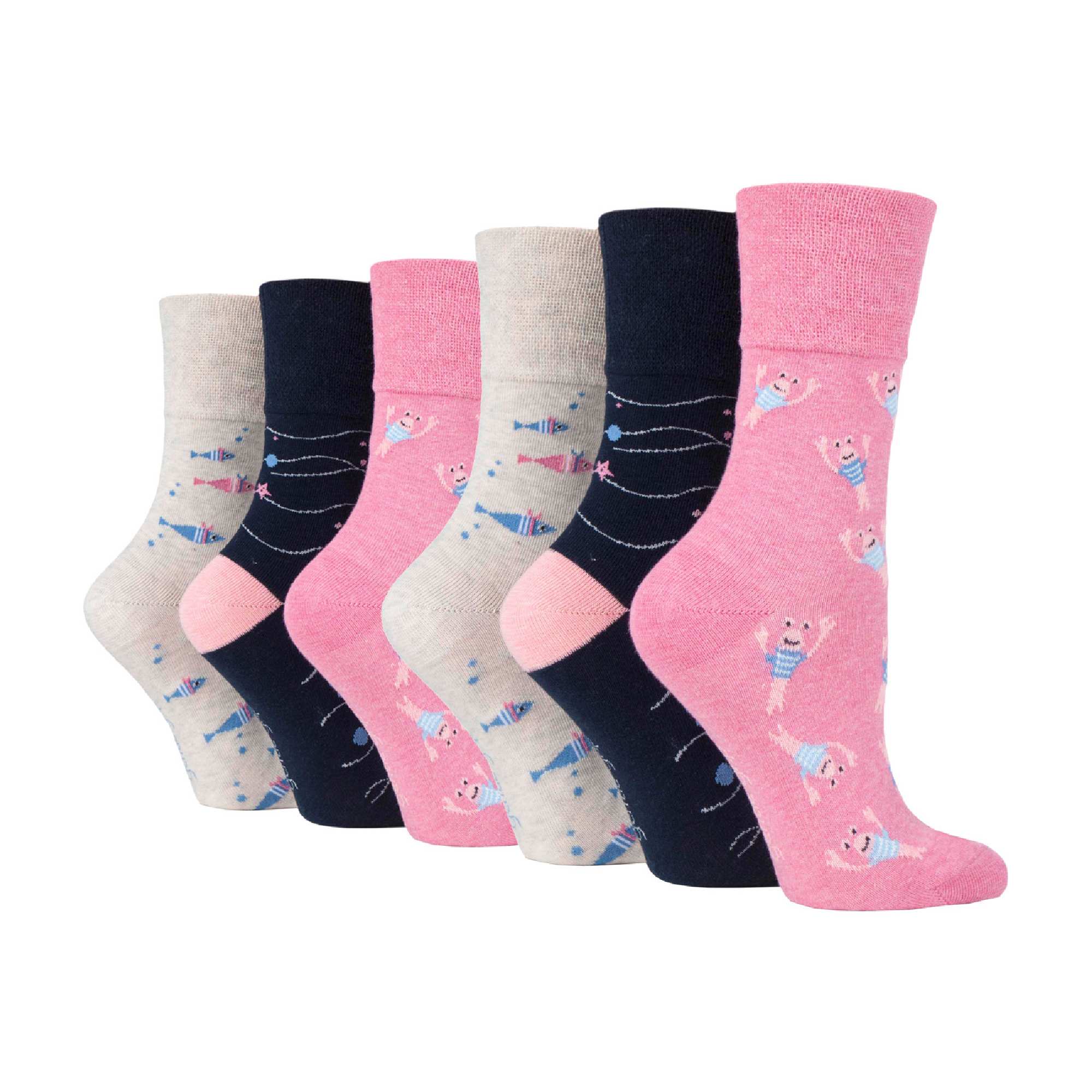 Gentle Grip 6 Pairs Womens Non Elastic Patterned Socks