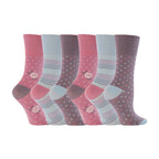 Gentle Grip 6 Pack Womens Non Elastic Patterned Cotton Socks for Poor Circulation
